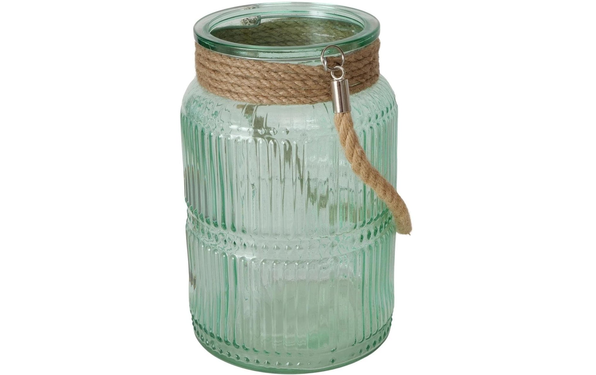 Boltze Windlicht – Glas & Jute & Textil, grün – Ø 13,5 × 21 cm