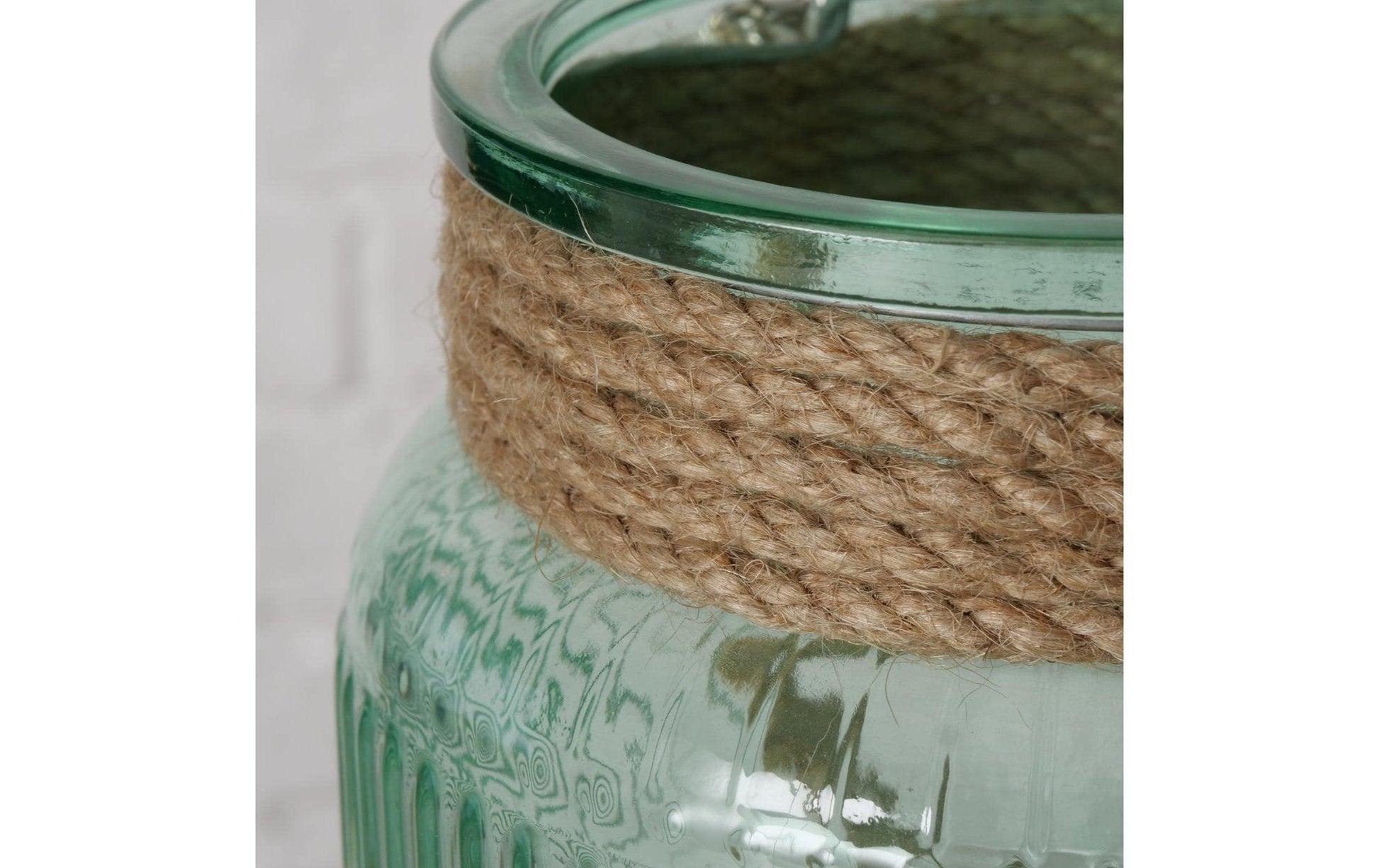 Boltze Windlicht – Glas & Jute & Textil, grün – Ø 13,5 × 21 cm