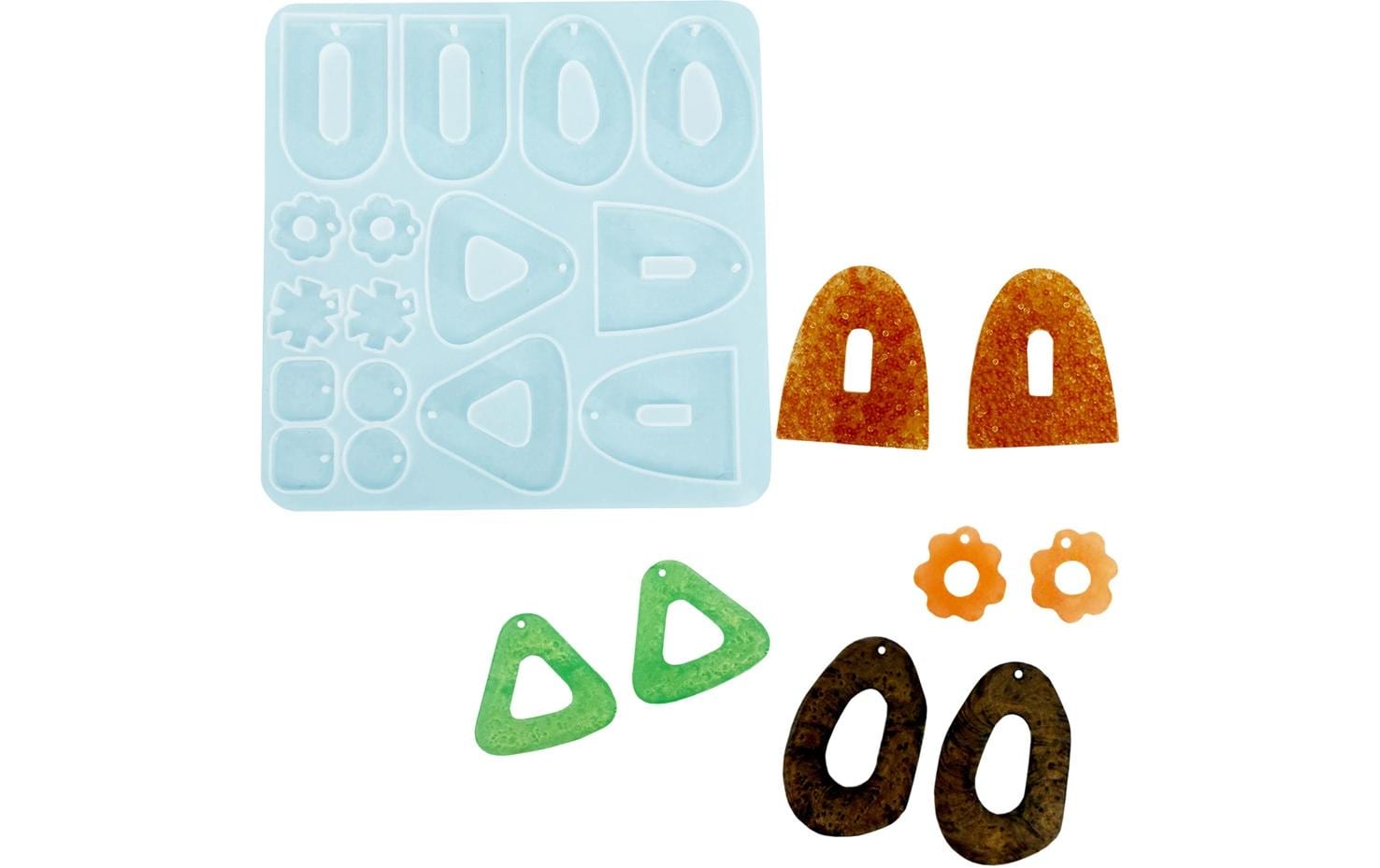 Reslin Giessform – Ohrringe – Silikon – 111 × 4 × 203 mm – 16 Formen – Weiss