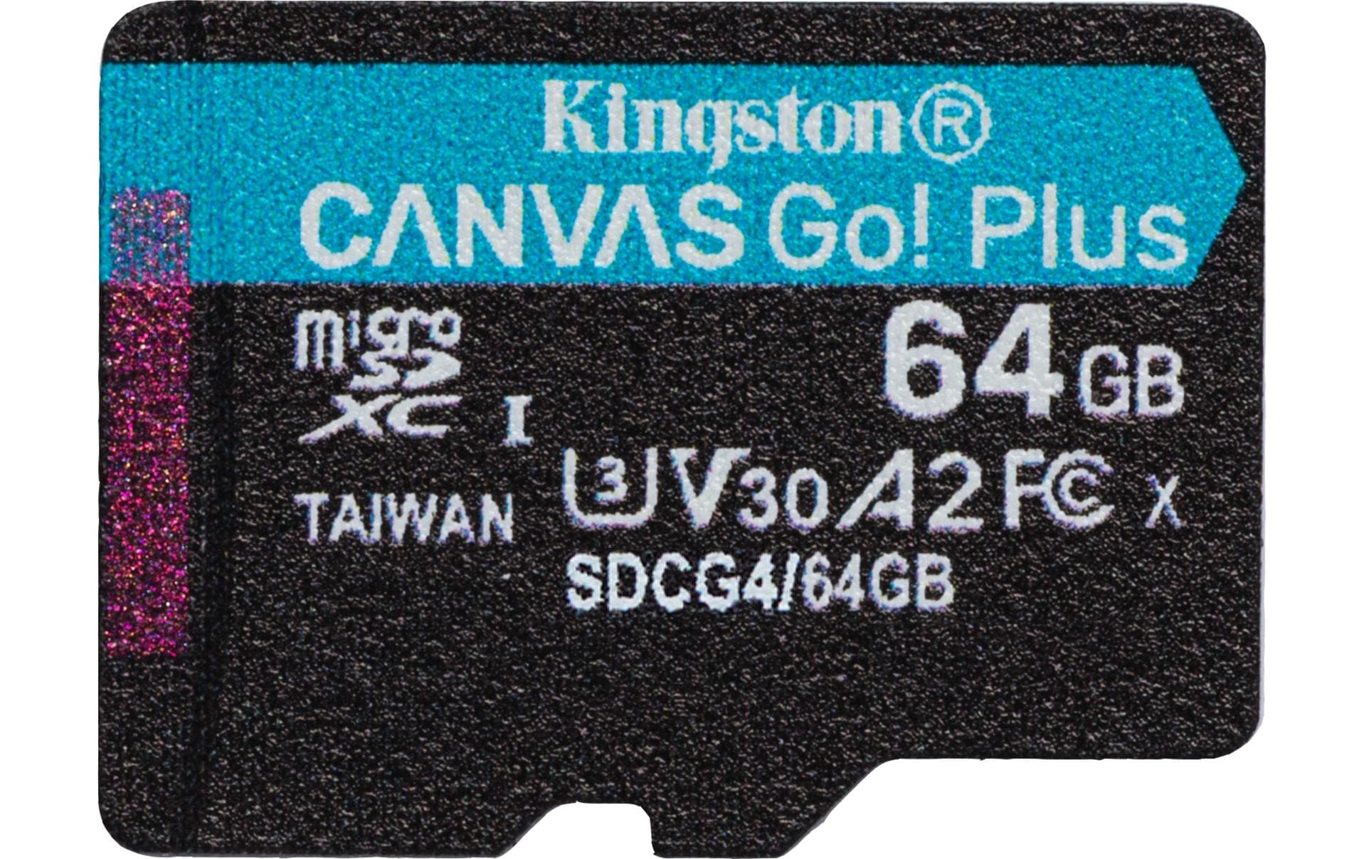 Kingston Technology Kingston Canvas Go Plus 200R Gen4 Speichergerät – 64 GB, microSDXC, A2, U3, V30, mit Adapter