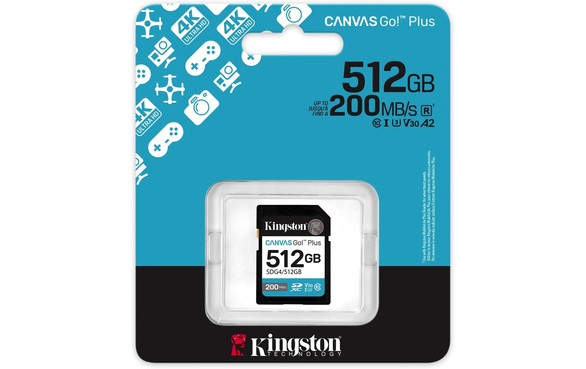 Kingston Technology Kingston Canvas Go Plus 200R Gen4 Speichergerät – 512 GB, UHS‑I, Klasse 10 / U3 / V30 / 200 MB/s
