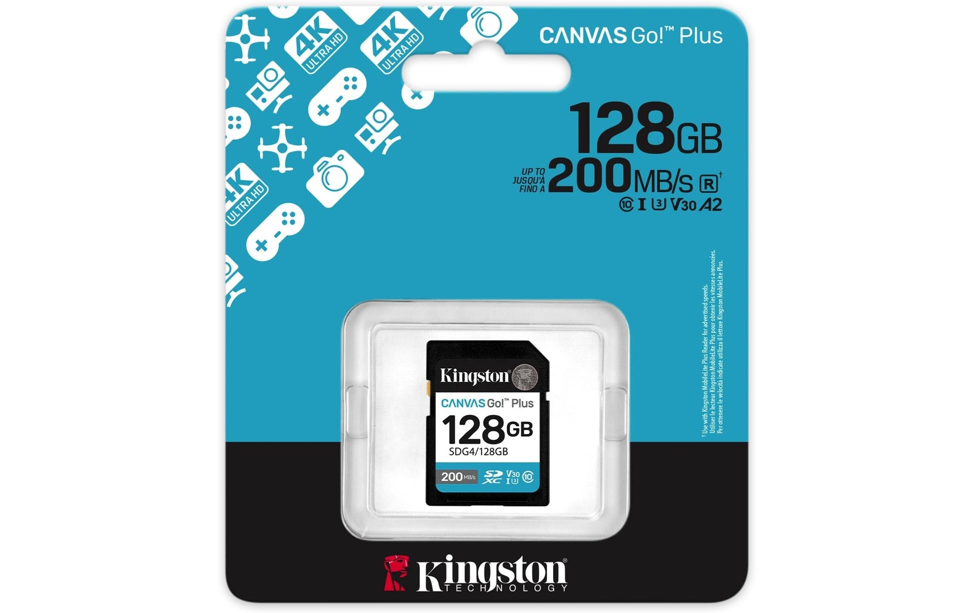 Kingston Technology Kingston Canvas Go Plus 200R Gen4 SDXC – 128 GB, UHS-I, U3/V30/200 MB/s