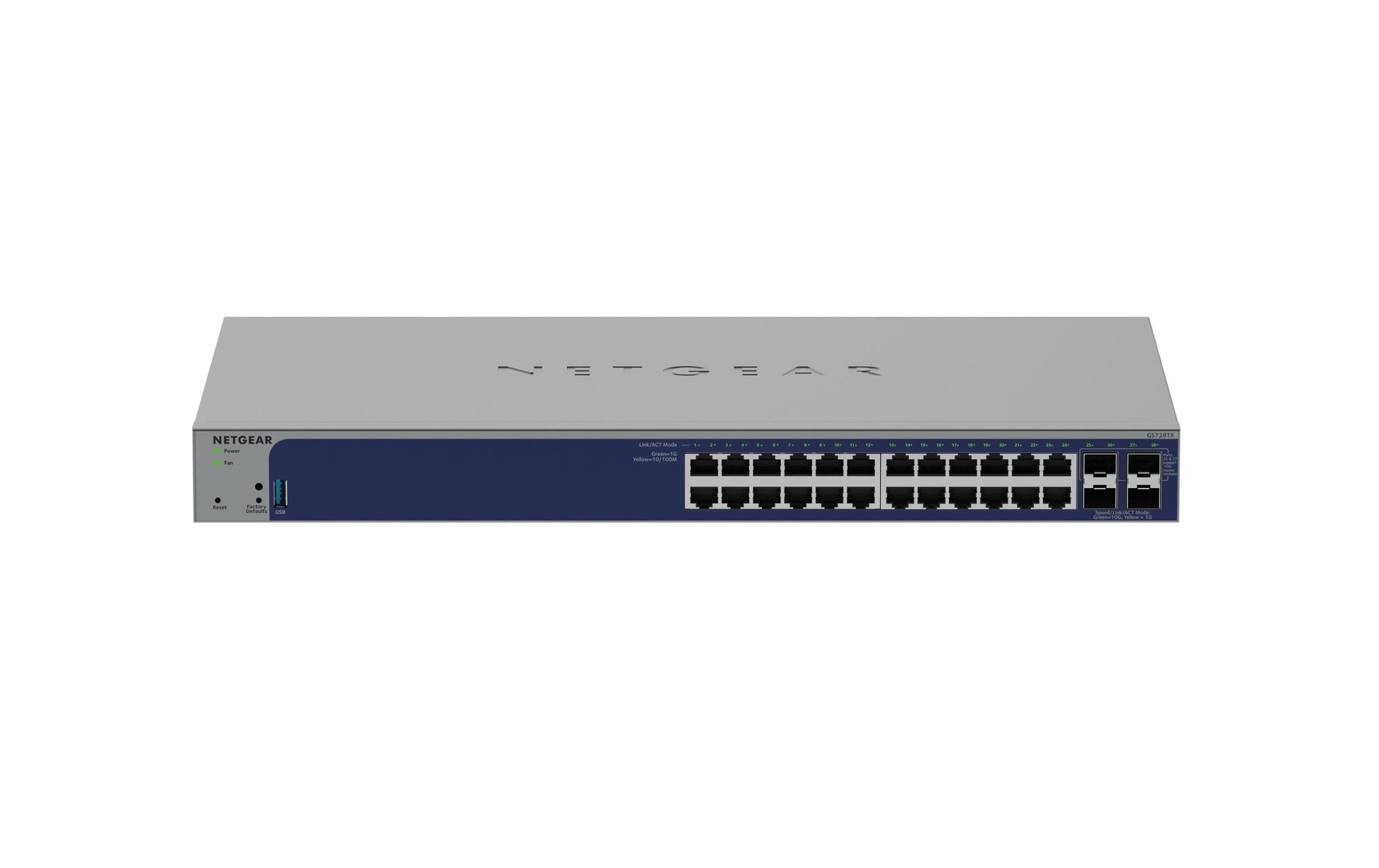 NETGEAR GS728TX – L2/L3 Switch – 24× 10G, 4× SFP+, 19", 1U