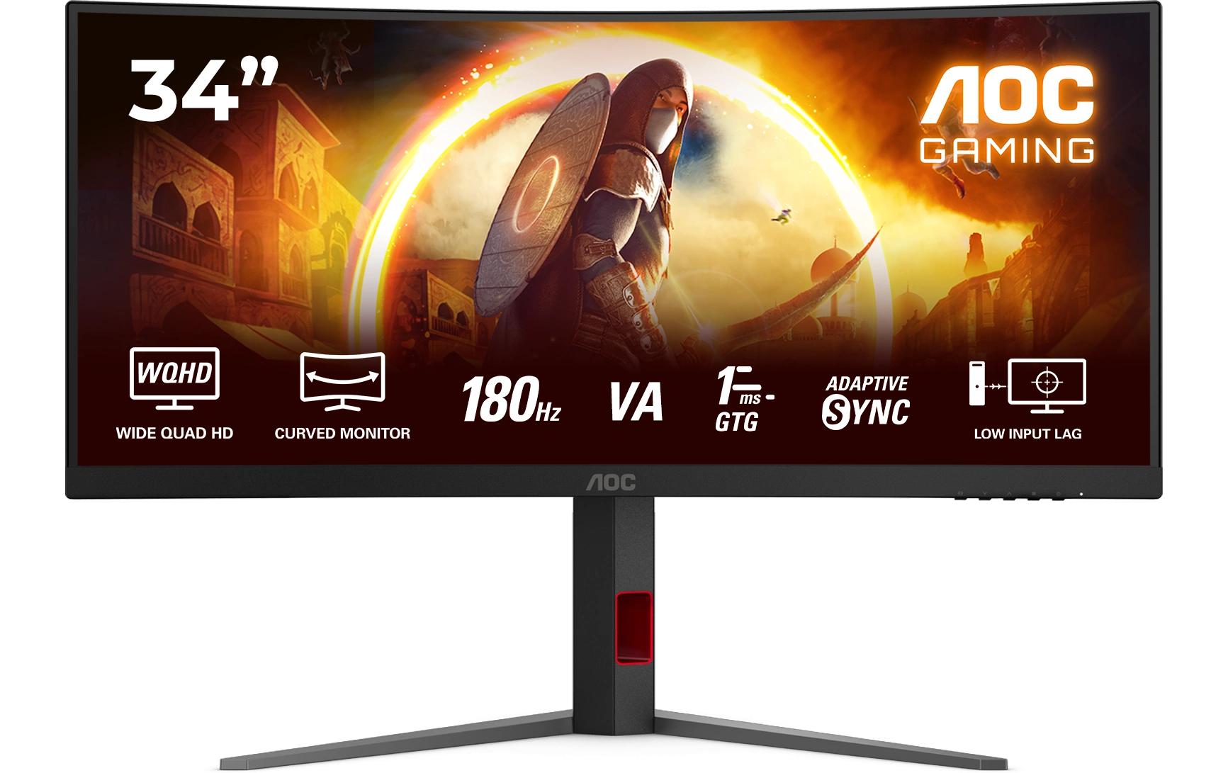 AOC CU34G4 – Monitor, 34", 3440 × 1440 (UWQHD), VA, 180 Hz, Gebogen, Adaptive Sync, Rot