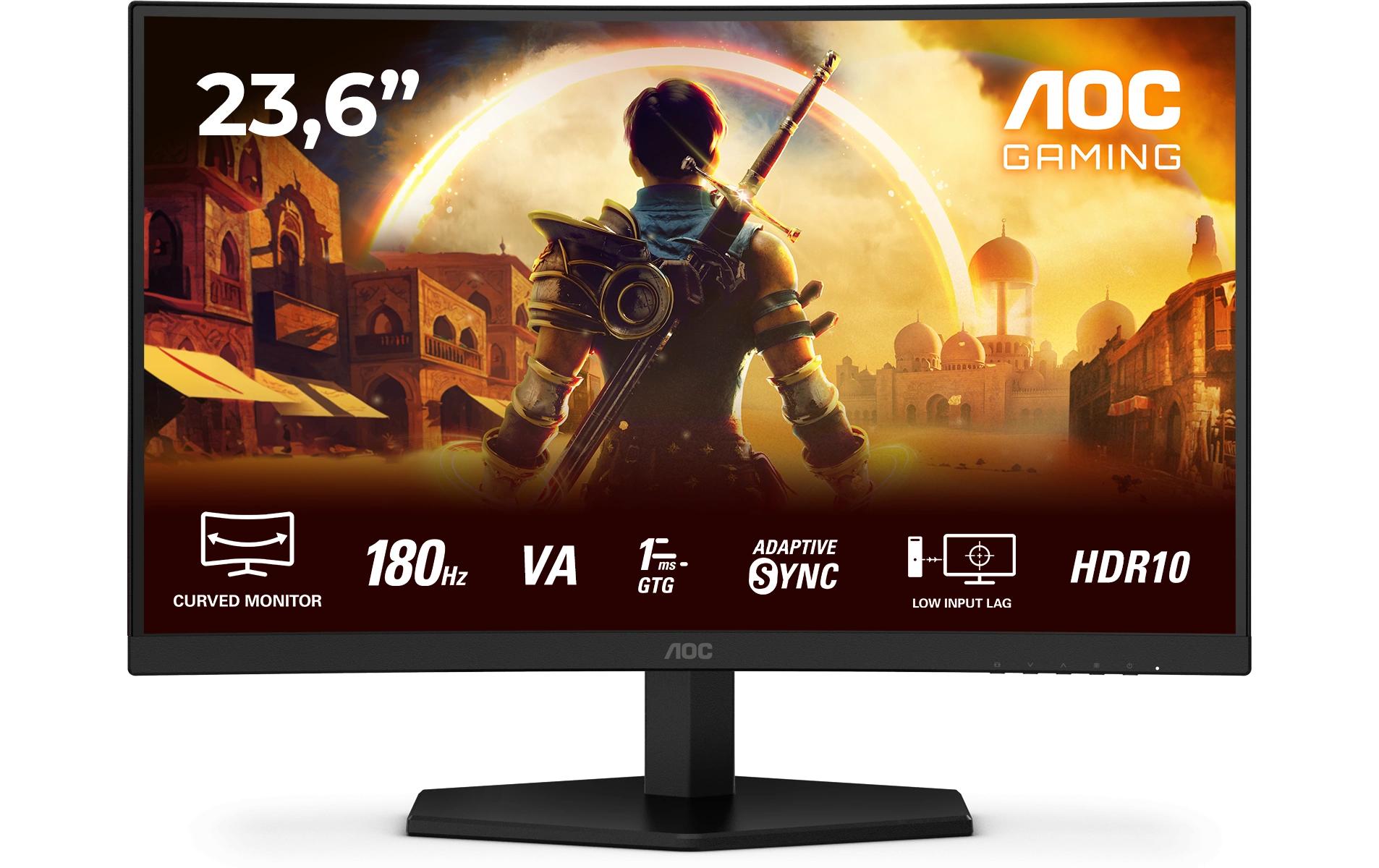 AOC C24G42E – Monitor, 23,6", VA, 180 Hz, 250 cd/m², Gebogen, Adaptive Sync, Lautsprecher, Schwarz