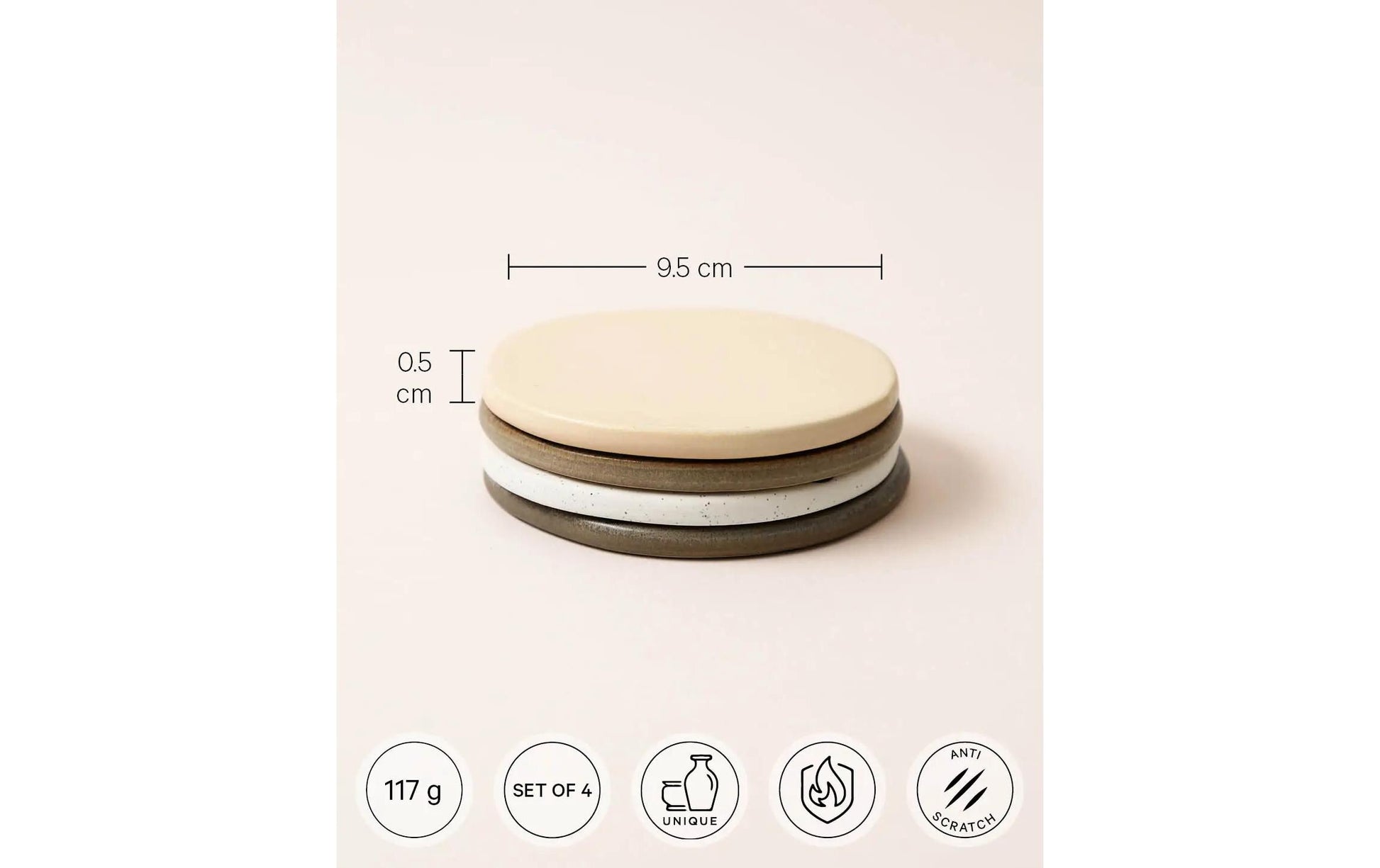 Esmée Keramikuntersetzer – 4er Set, Ø 9,5 cm, H 0,5 cm, Weiss/Braun, rutschfest, für Gläser