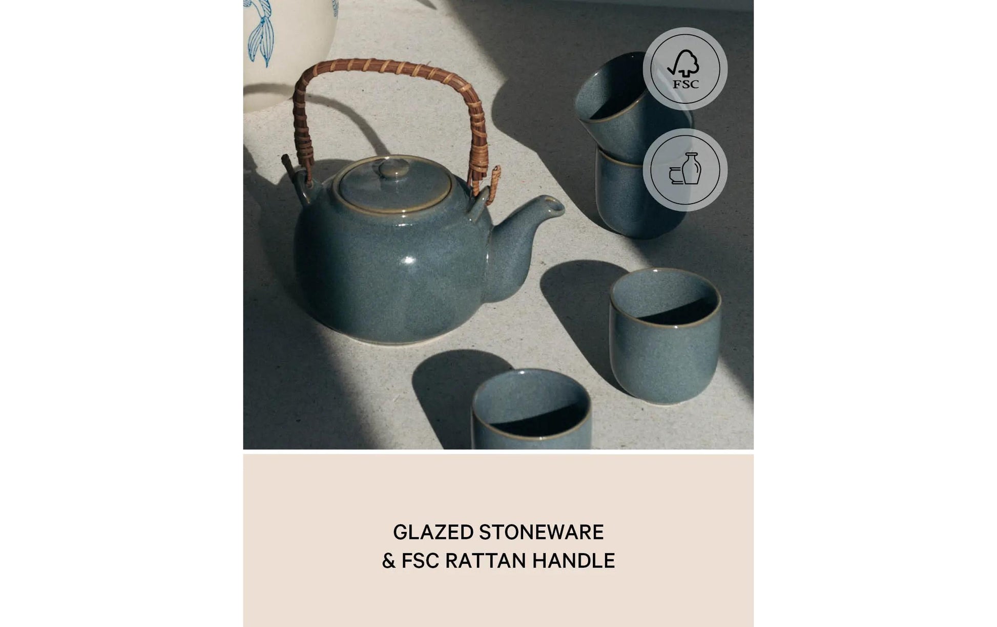 Esmée Teekannenset – 5-teiliges Set, 700 ml, Ø 13,0 cm, H 11,0 cm, Steingut, Blaugrau