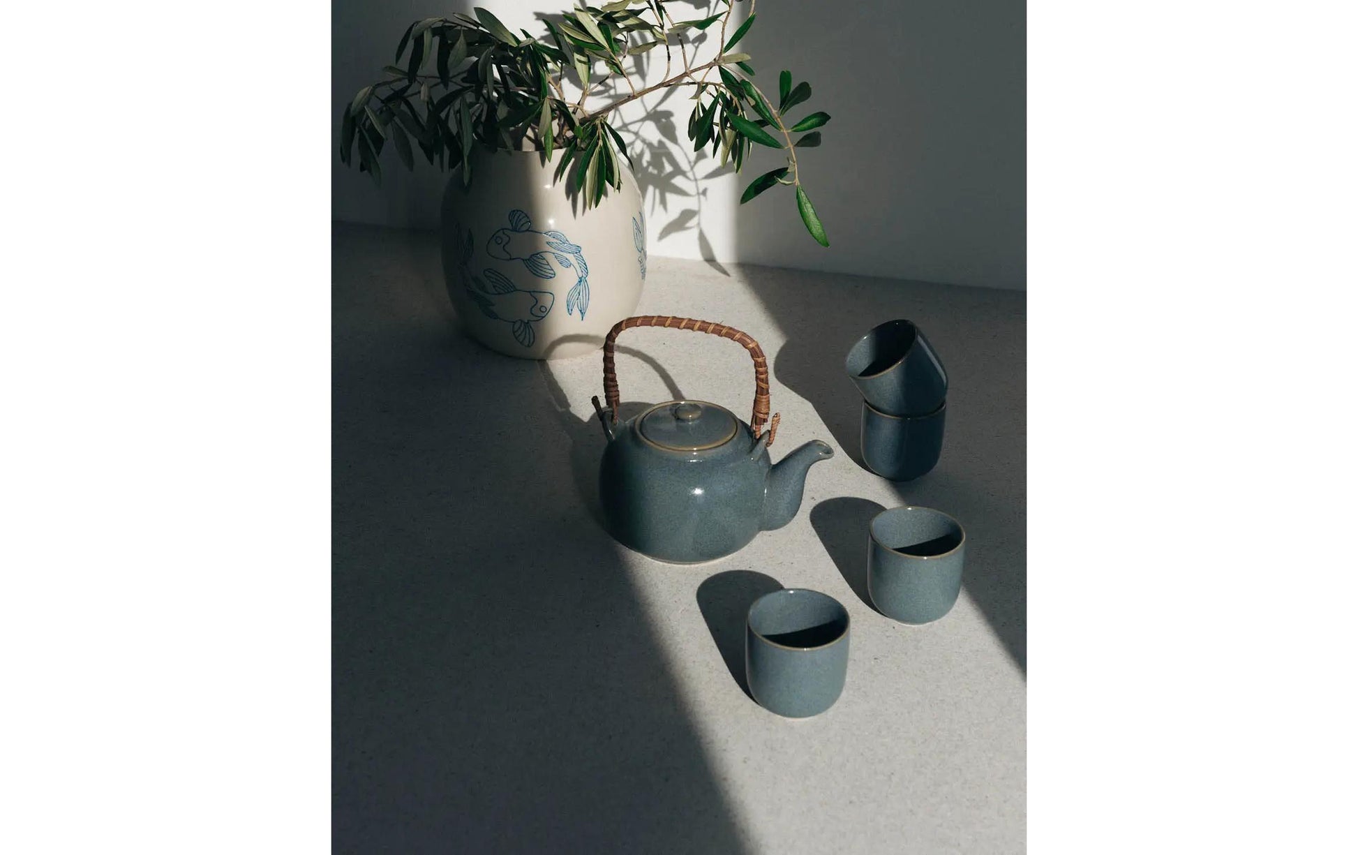 Esmée Teekannenset – 5-teiliges Set, 700 ml, Ø 13,0 cm, H 11,0 cm, Steingut, Blaugrau
