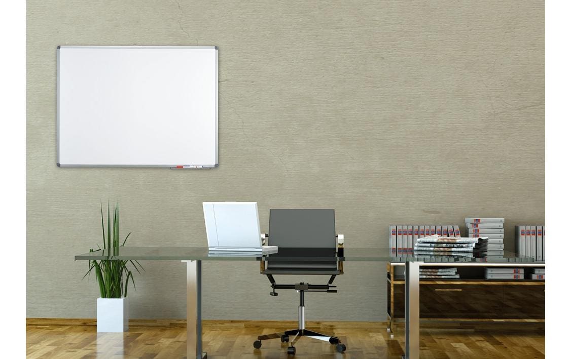 MAUL Whiteboard – 180 × 120 cm, Kunststoff, magnetisch, Aluminiumrahmen, Wandmontage, inkl. Stiftablage
