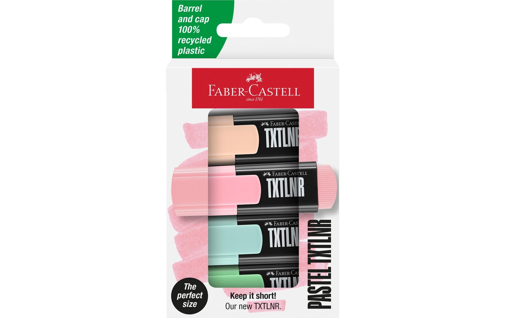 Faber-Castell Textmarker – 4er Set, Farben: Koralle/Grün/Hellgrün …, Keilspitze 1–5 mm