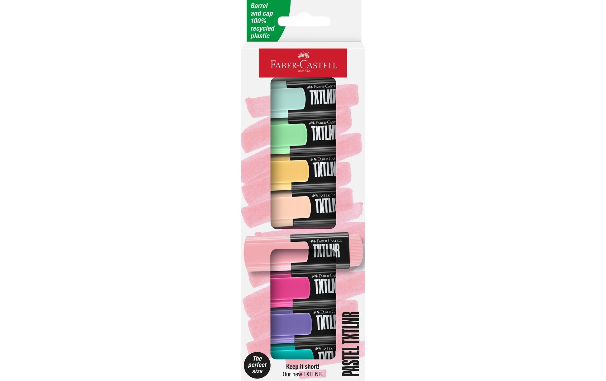 Faber-Castell TXTLNR Pastell Textmarker Mini – 8er Set, Farben sortiert, Keilspitze 1–5 mm, nachfüllbar