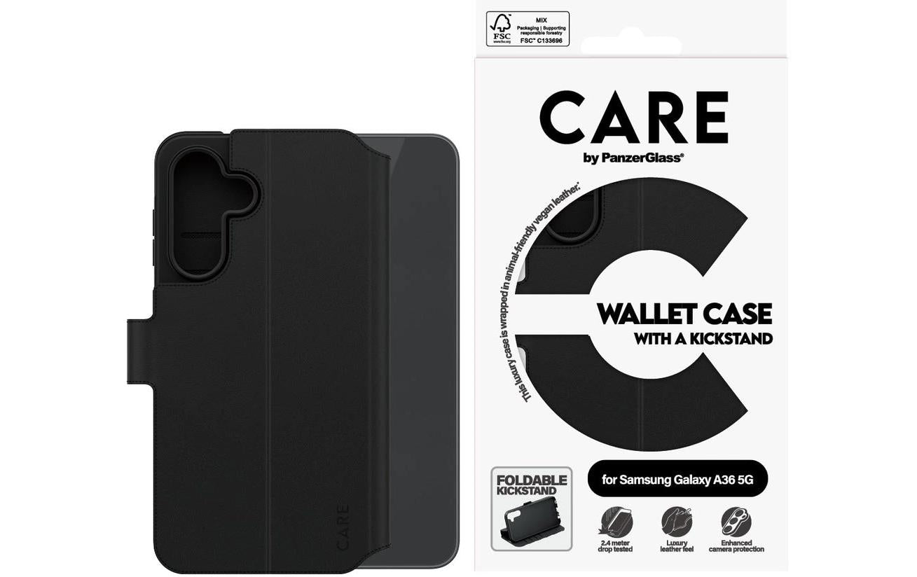PanzerGlass CARE Feature Wallethülle – für Samsung Galaxy A36 5G, PU, Schwarz, bis 1,2 m sturzsicher