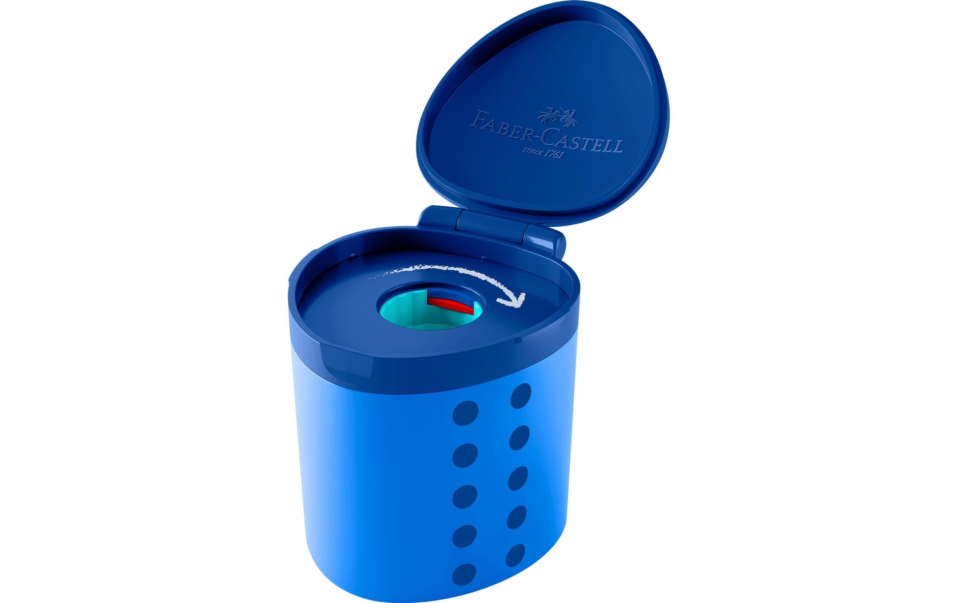 Faber-Castell Spitzer – manuell, 1-Loch, mit Behälter, für Buntstifte Ø 18 mm, Kunststoff, blau, Grippy
