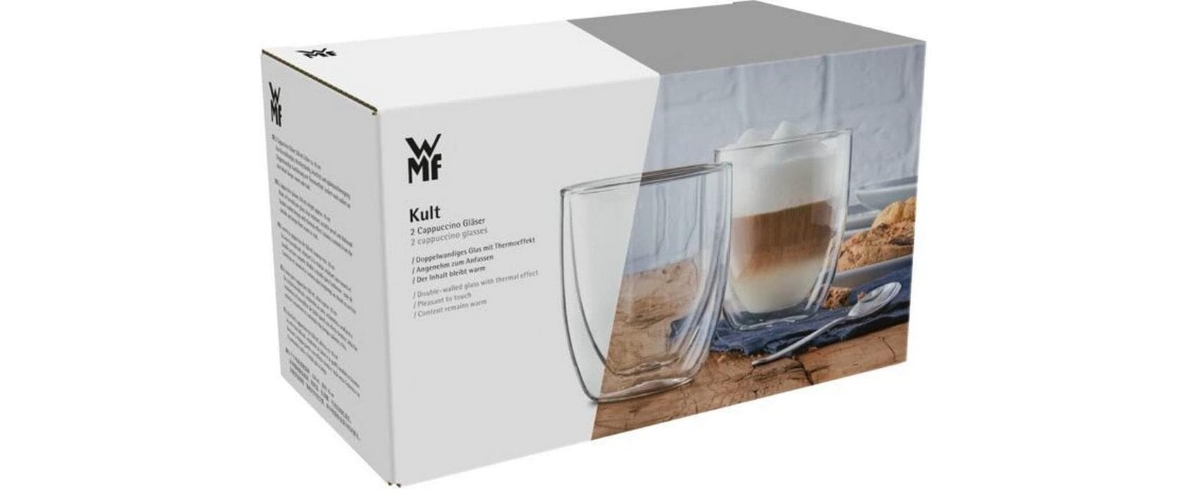 WMF Cappuccinoglas Kult – 2er Set, 250 ml, Borosilikatglas, Transparent, doppelwandig, spülmaschinenfest