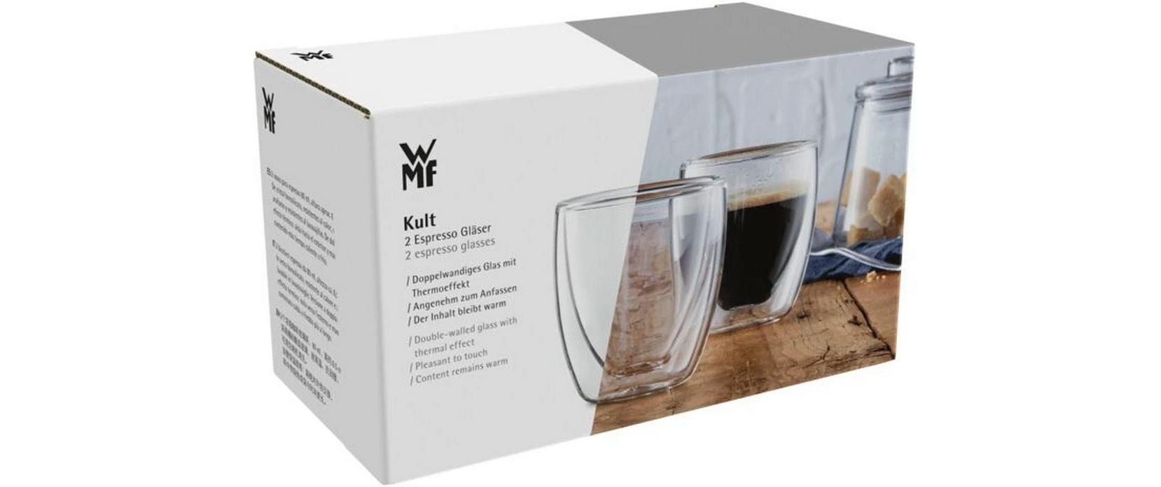 WMF Espressoglas Kult – 2er Set, 80 ml, Borosilikatglas, Transparent, doppelwandig, spülmaschinenfest