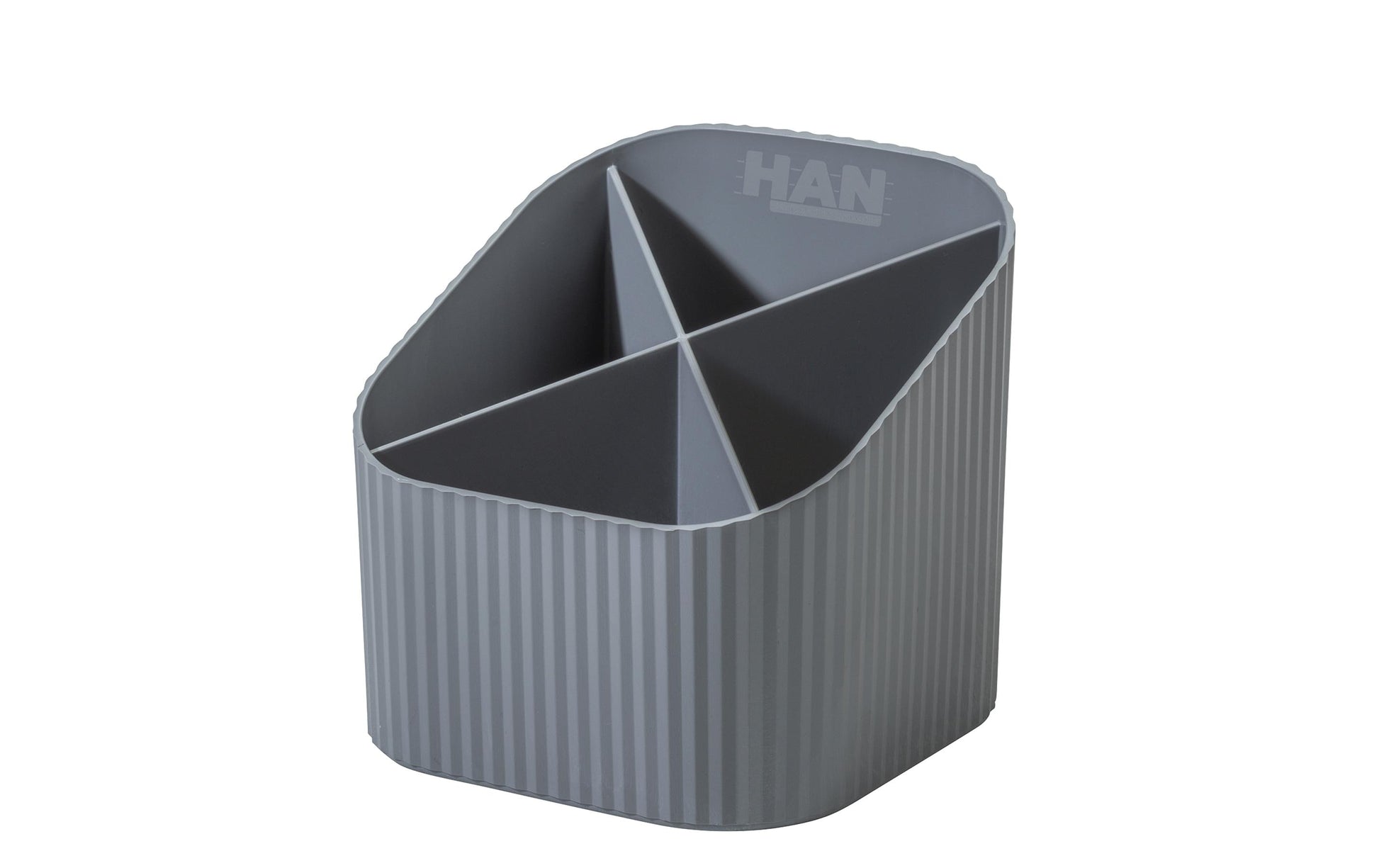 HAN Stiftehalter KARMA – 4 Fächer, Kunststoff (recycelt), grau, 111 × 105 × 111 mm, 1 Stück