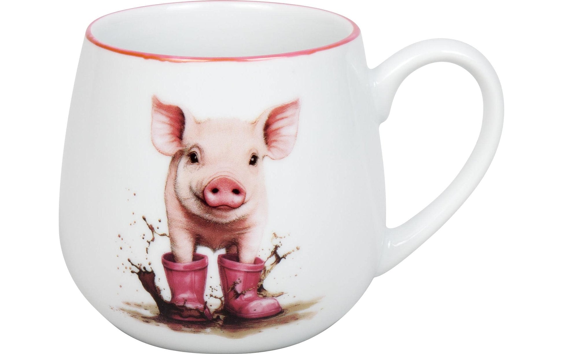 Könitz Porzellan Könitz Tasse Kuschelbecher Tapsiges Schweinchen – 400 ml, Ø 8,1 cm, H 9,1 cm, Porzellan, Weiss
