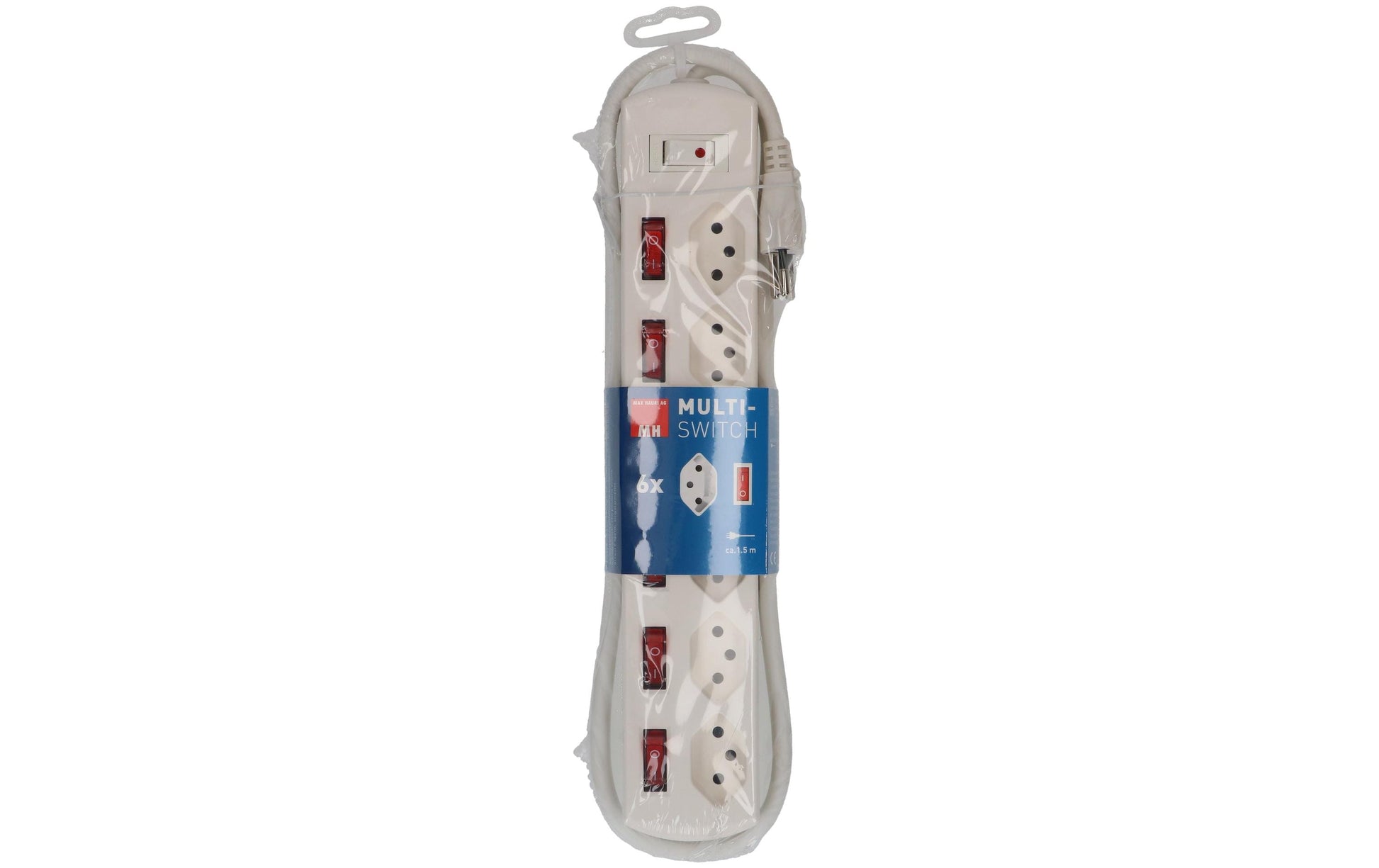 Max Hauri AG Steckdosenleiste – 6 Steckdosen, 2300 W, 10 A, 1,5 m Kabel, Eingang T12, Ausgänge T13, Weiss