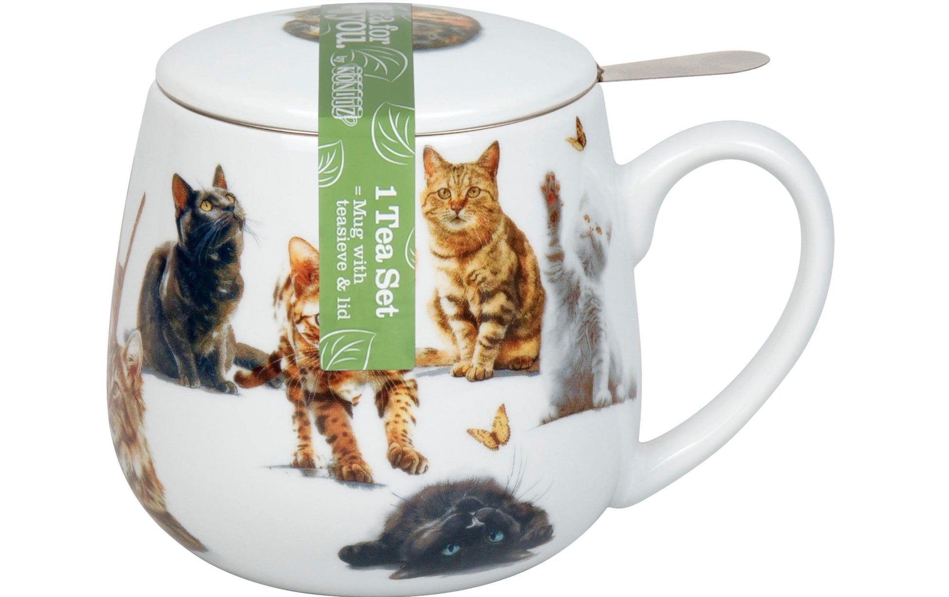 Könitz Porzellan Könitz Teetasse Tea for You Samtpfoten – 400 ml, Ø 8,1 cm, H 9,1 cm, Porzellan, mit Deckel, spülmaschinenfest