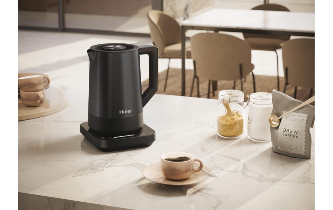 Haier Wasserkocher – 1,7 l, mit Temperaturwahl, Warmhaltefunktion, Metall, Schwarz, HKE5A 021
