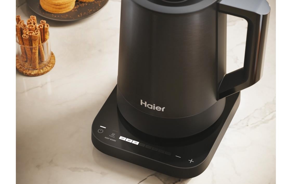 Haier Wasserkocher – 1,7 l, mit Temperaturwahl, Warmhaltefunktion, Metall, Schwarz, HKE5A 021
