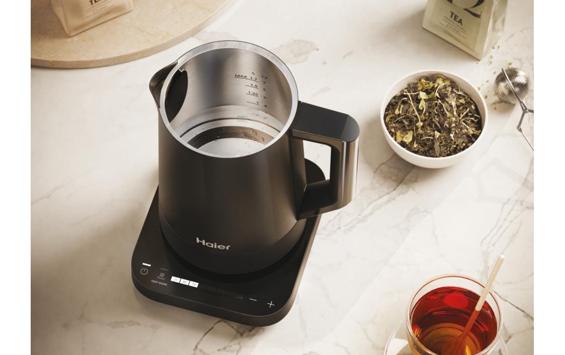 Haier Wasserkocher – 1,7 l, mit Temperaturwahl, Warmhaltefunktion, Metall, Schwarz, HKE5A 021