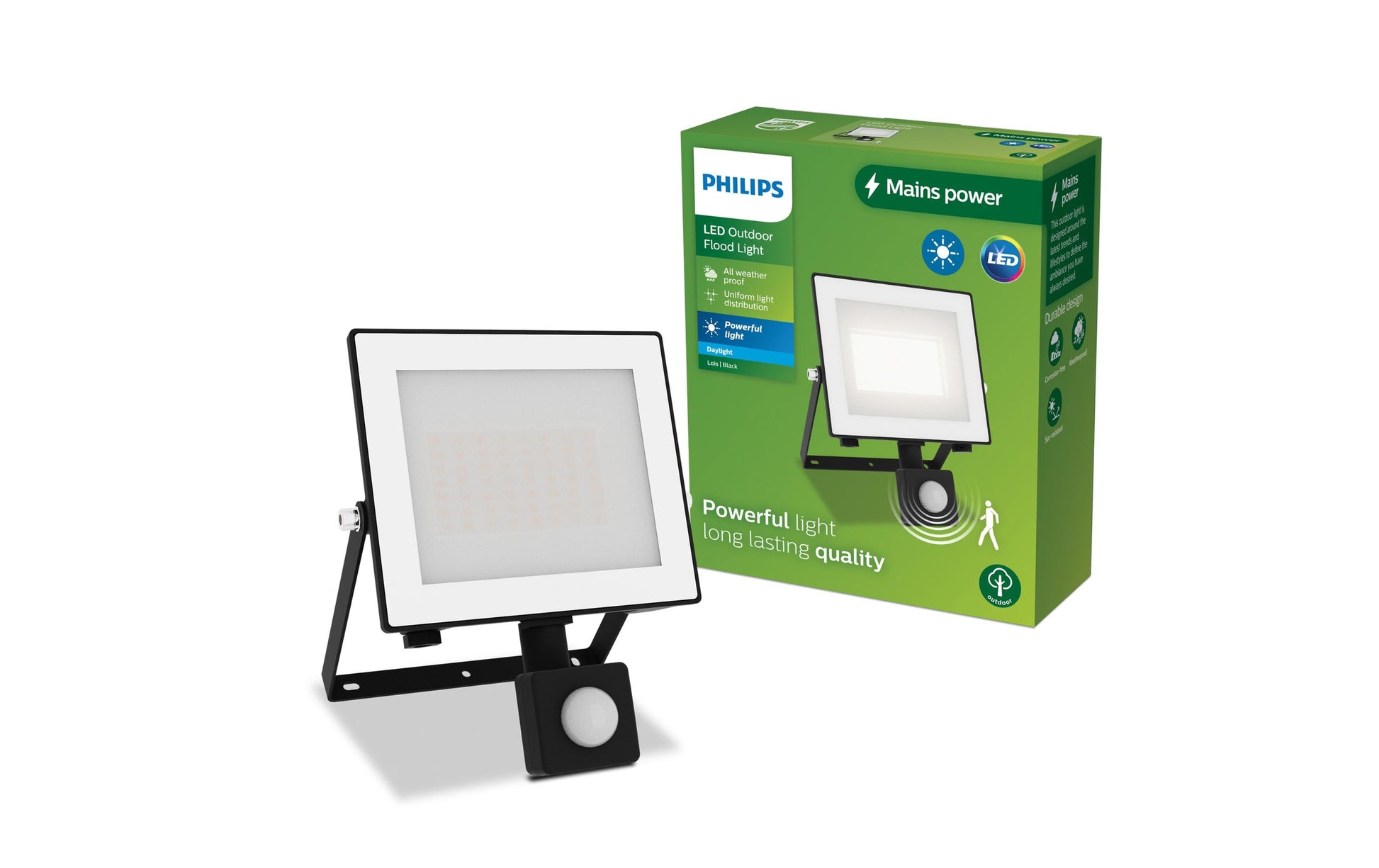 Philips by Signify Philips Aussenwandleuchte – Kaltweiss, 5000 K, IP65, Netzbetrieb, mit Bewegungsmelder, Schwarz, Aluminium