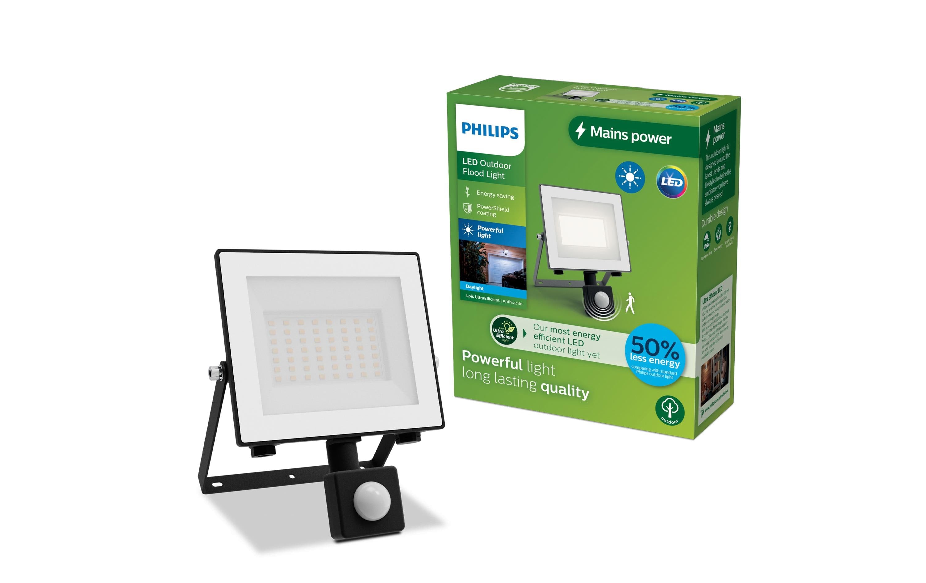 Philips Arbeitsstrahler – Kaltweiss, 5000 K – IP65 – Netzbetrieb – mit Bewegungsmelder – Anthrazit, Aluminium