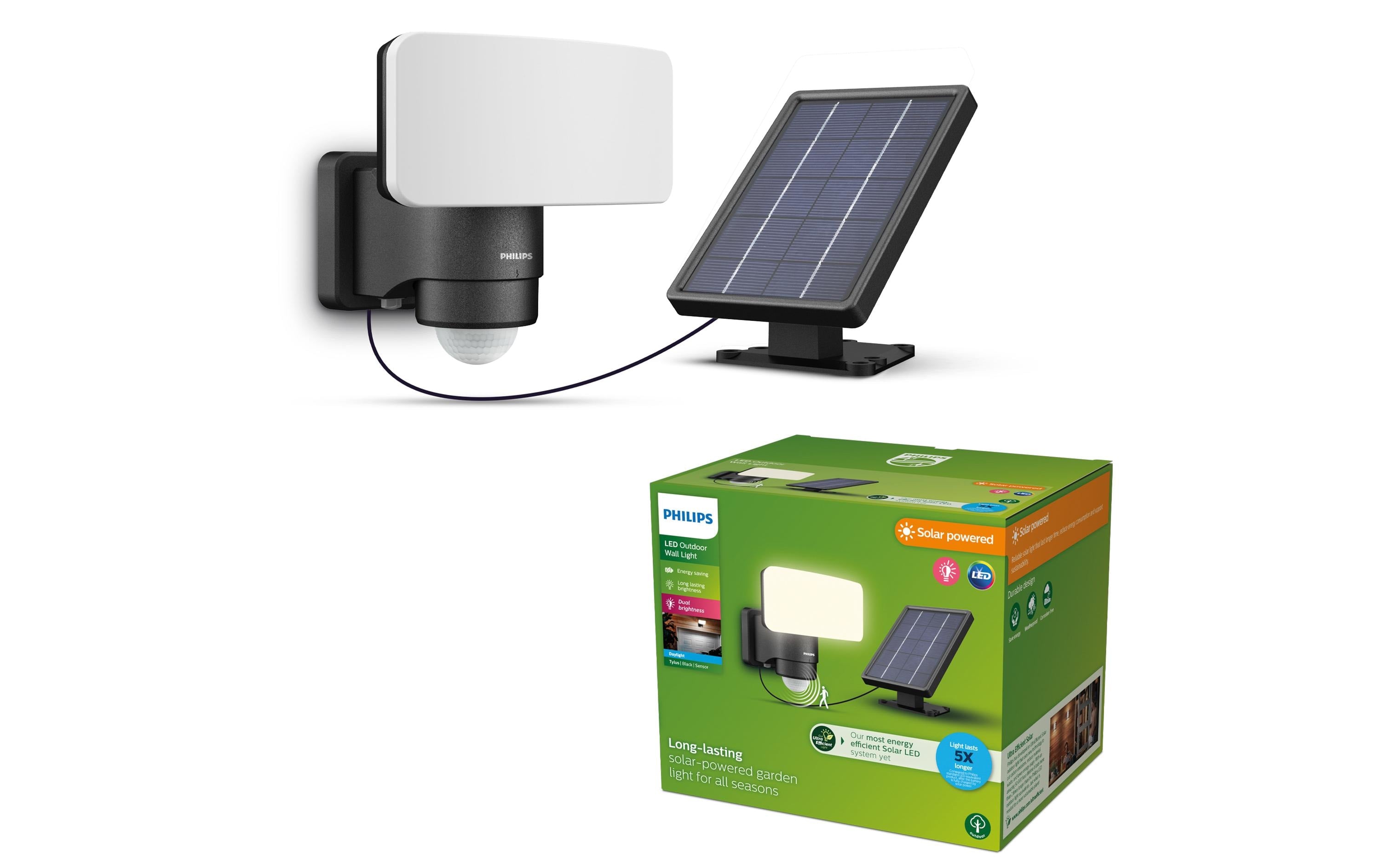 Philips Aussenwandleuchte – 5000 K – IP44 – Solarbetrieb – Umgebungslichtsensor – Schwarz – Kunststoff