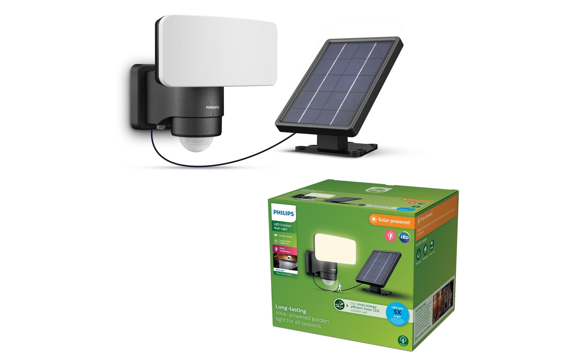 Philips Aussenwandleuchte – Warmweiss, 3 000 K, IP44, Solarbetrieb, mit Bewegungsmelder, Schwarz, Kunststoff