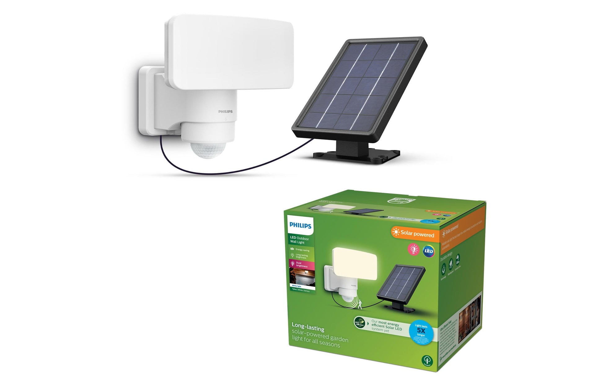 Philips Aussenwandleuchte – Warmweiss, 3000 K – IP44 – Solarbetrieb – mit Bewegungsmelder – Weiss, Kunststoff