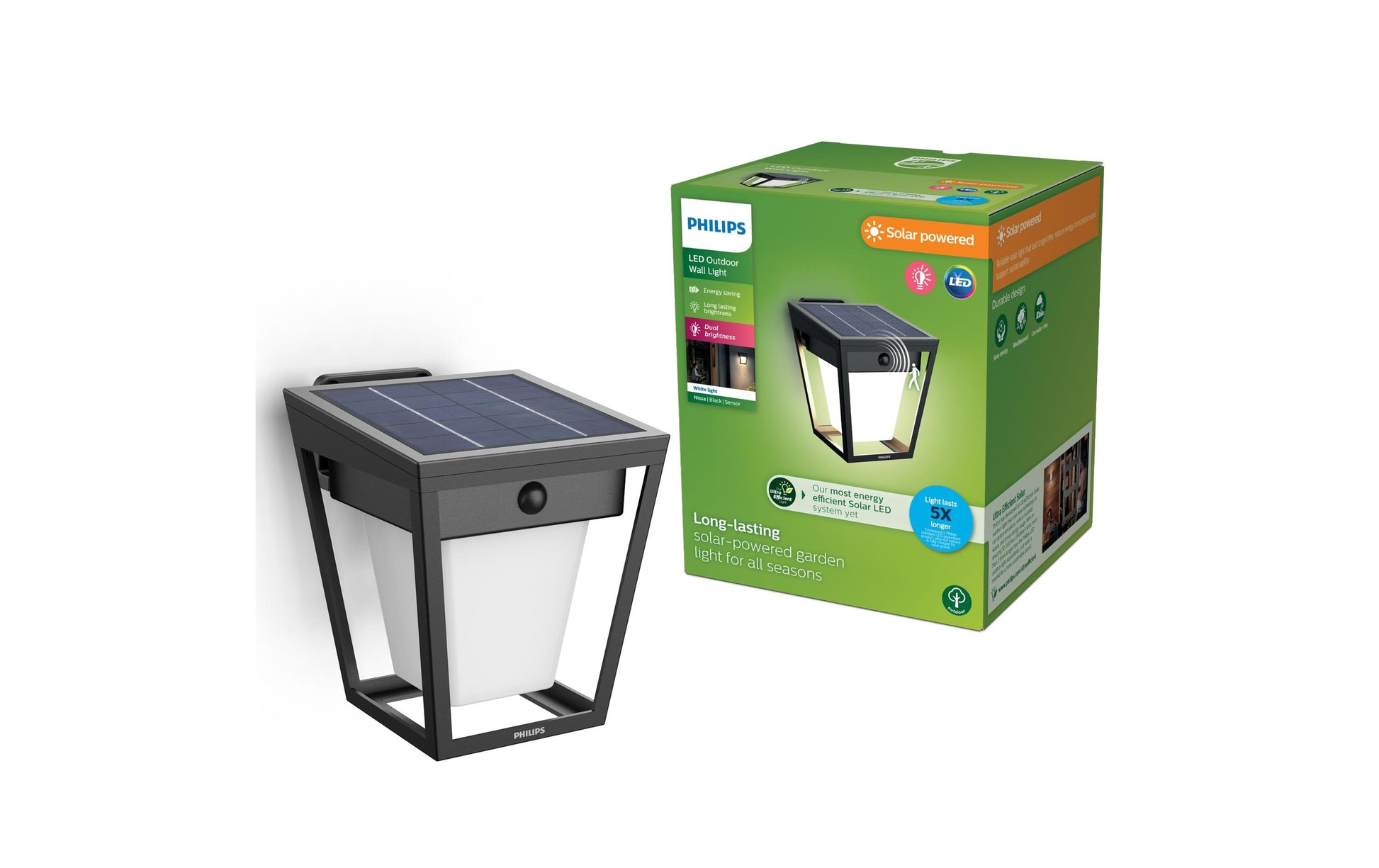 Philips Aussenwandleuchte – 3×2 cm, 250 lm, 1,8 W, Warmweiss, 3000 K, IP44, Solarbetrieb, Schwarz, Kunststoff