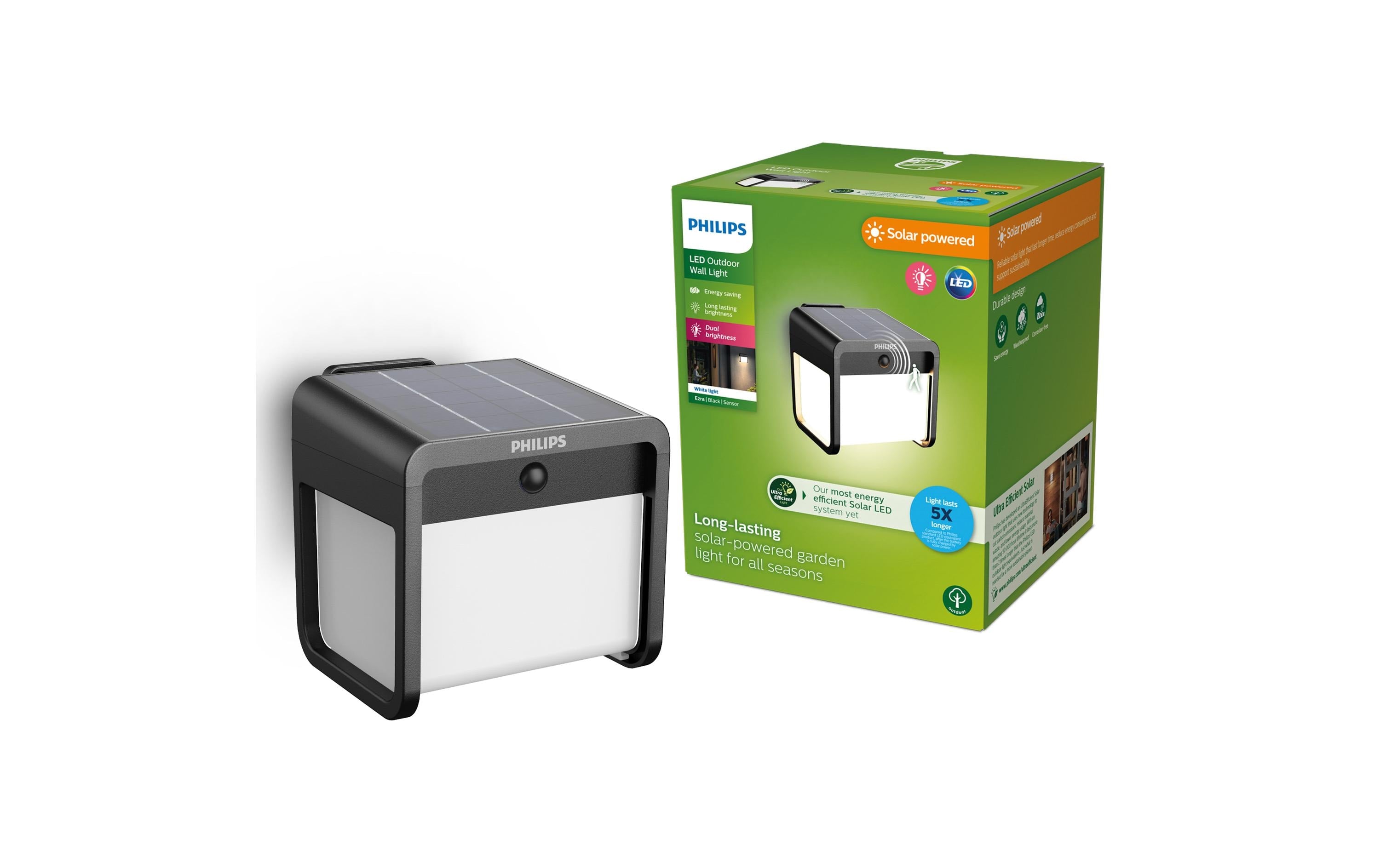 Philips Aussenwandleuchte – Warmweiss, 3000 K, IP44, Solarbetrieb, mit Bewegungsmelder, Schwarz, Kunststoff