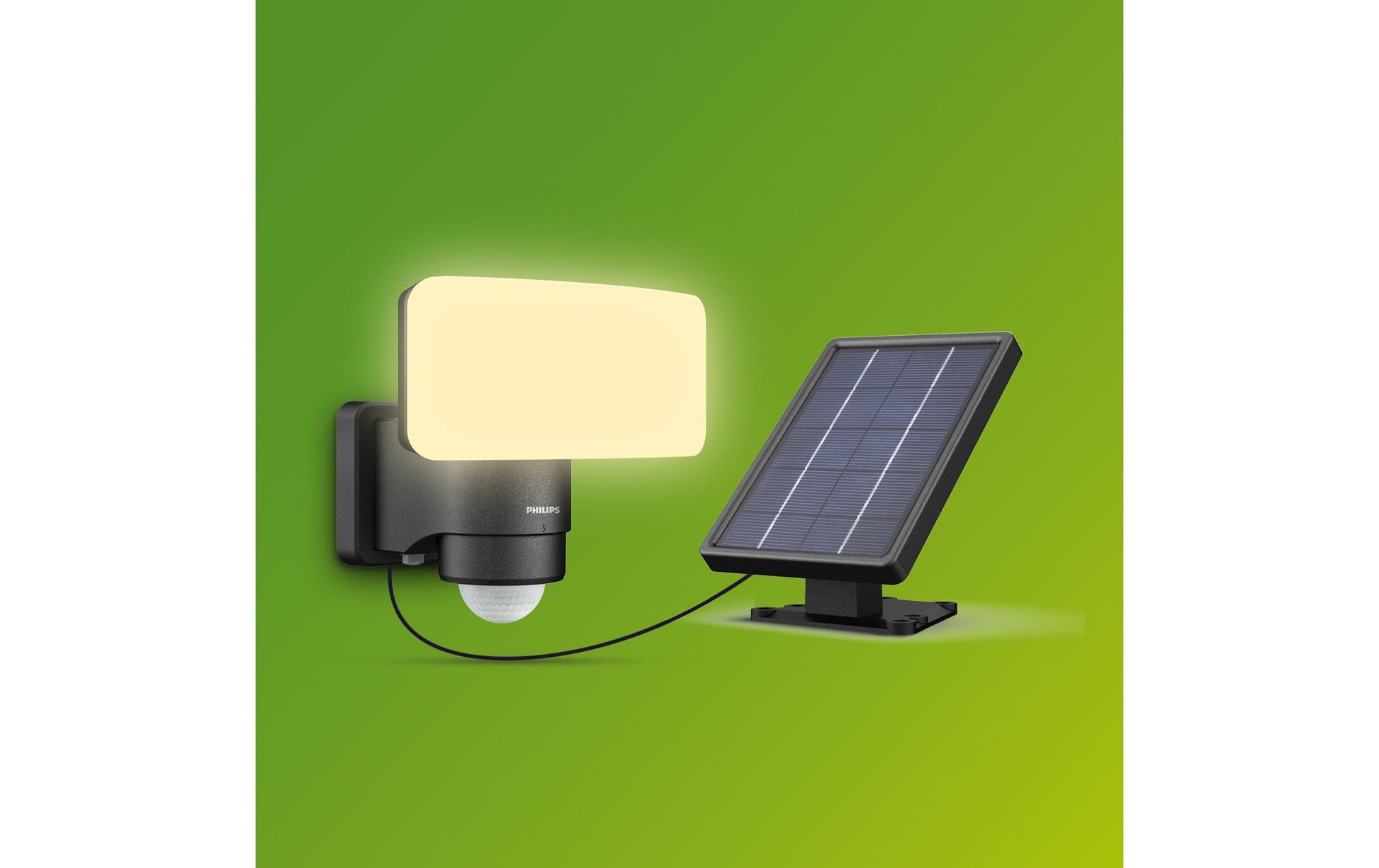 Philips Aussenwandleuchte – Warmweiss, 3 000 K, IP44, Solarbetrieb, mit Bewegungsmelder, Schwarz, Kunststoff
