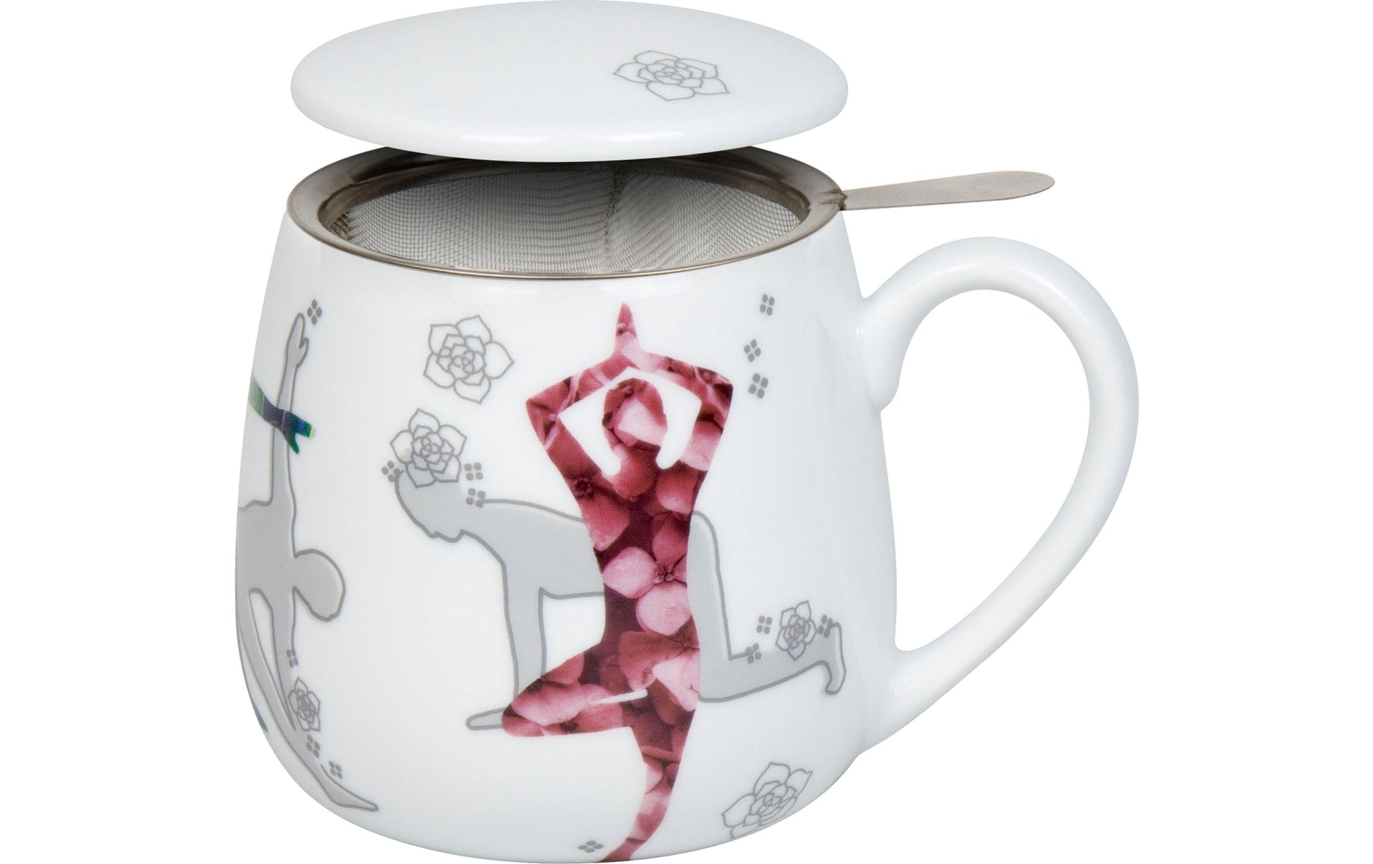 Könitz Porzellan Könitz Teetasse Tea for you Yoga – 400 ml, Ø 8,1 cm, H 9,1 cm, Porzellan, Weiss, mit Deckel, mit Filter