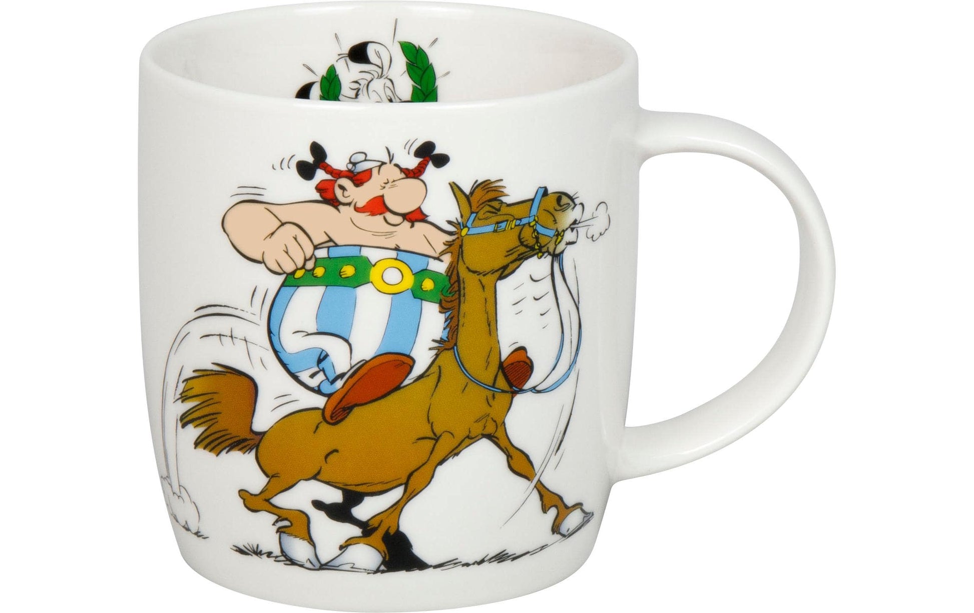 Könitz Porzellan Könitz Becher Asterix Reiten – 400 ml, Ø 8,7 cm, H 9,2 cm, Knochenporzellan, Weiss, mikrowellengeeignet