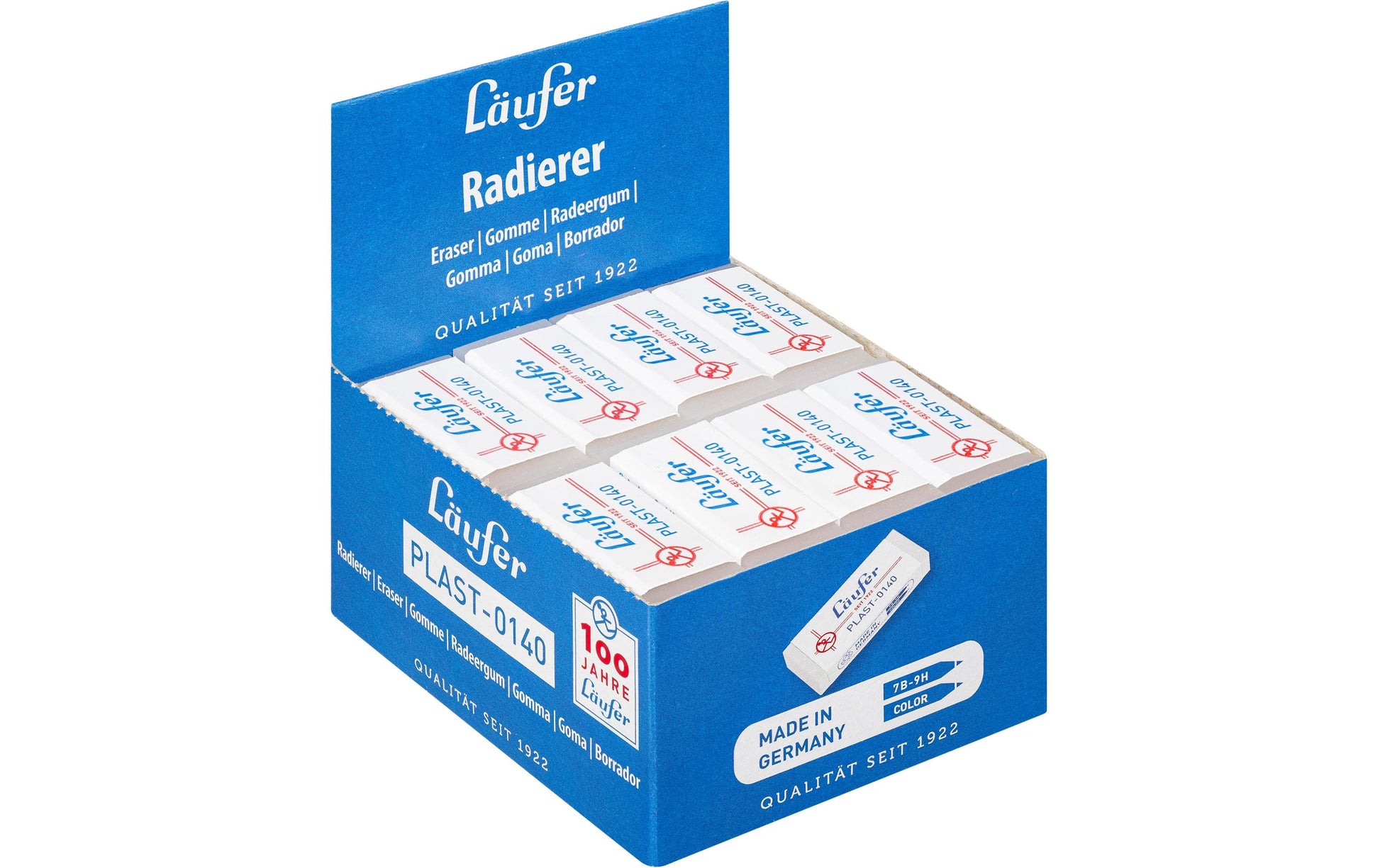 Läufer Radiergummi Plast 0140 – 46 × 20 × 9 mm, weiss