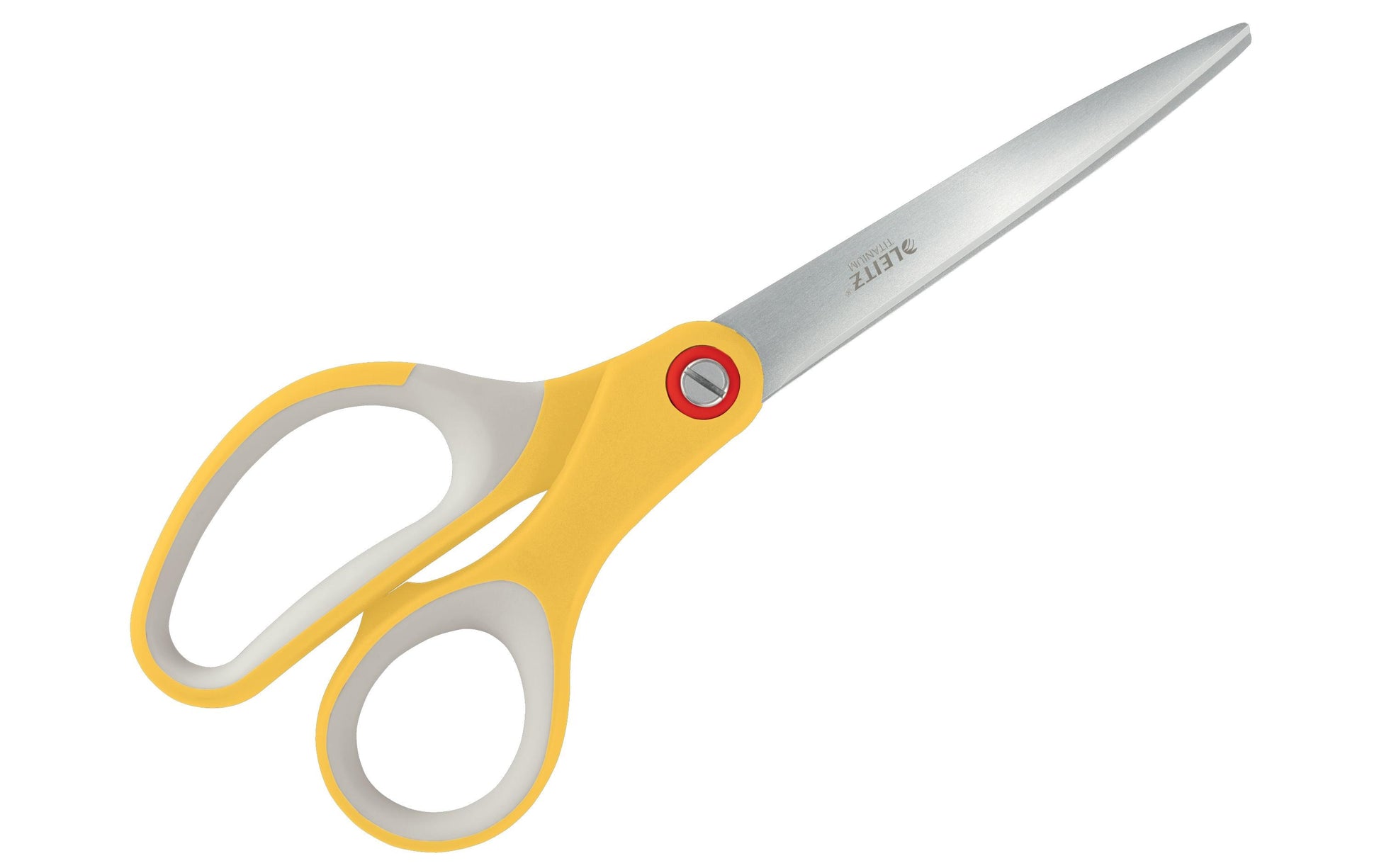 Leitz Spitze Schere, für Rechts- und Linkshänder – Edelstahl, titanbeschichtet, Softgrip-Griff, Grau/Gelb