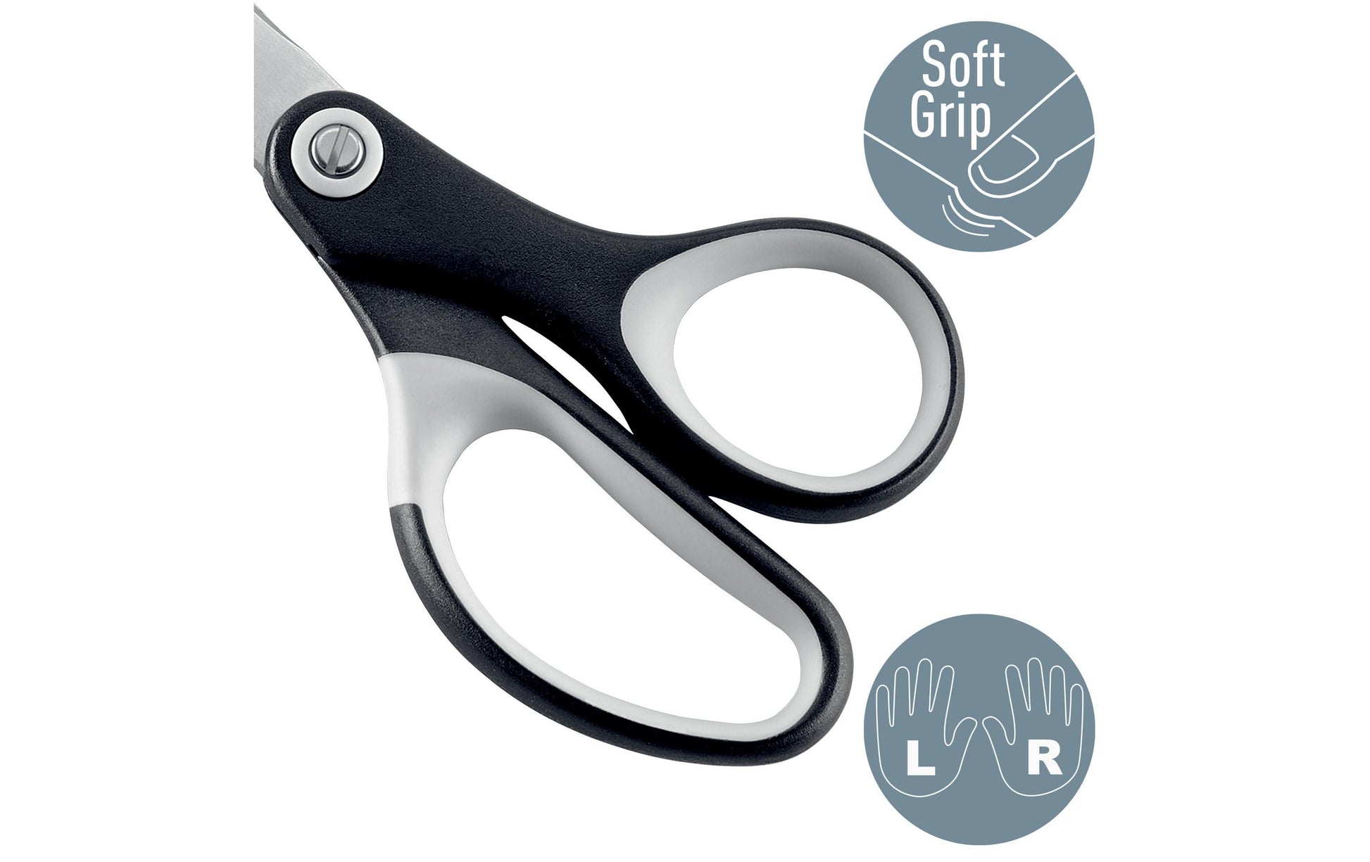Leitz Universalschere – für Rechts- und Linkshänder, abgerundet, Softgrip, Kunststoff, schwarz