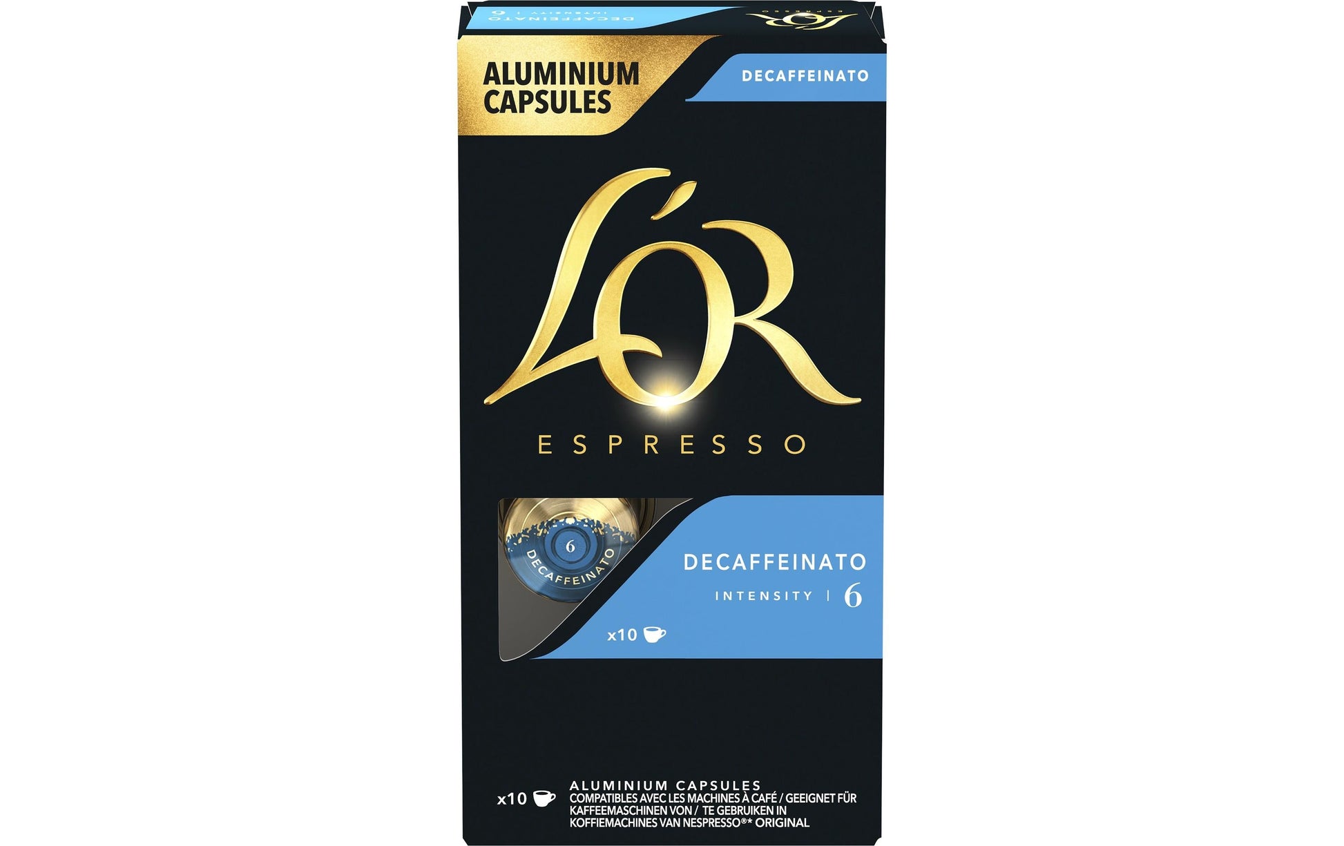 L'Or Espresso Espresso Entkoffeiniert – Kapseln für Nespresso – entkoffeiniert, Intensität 6, 10 Kapseln