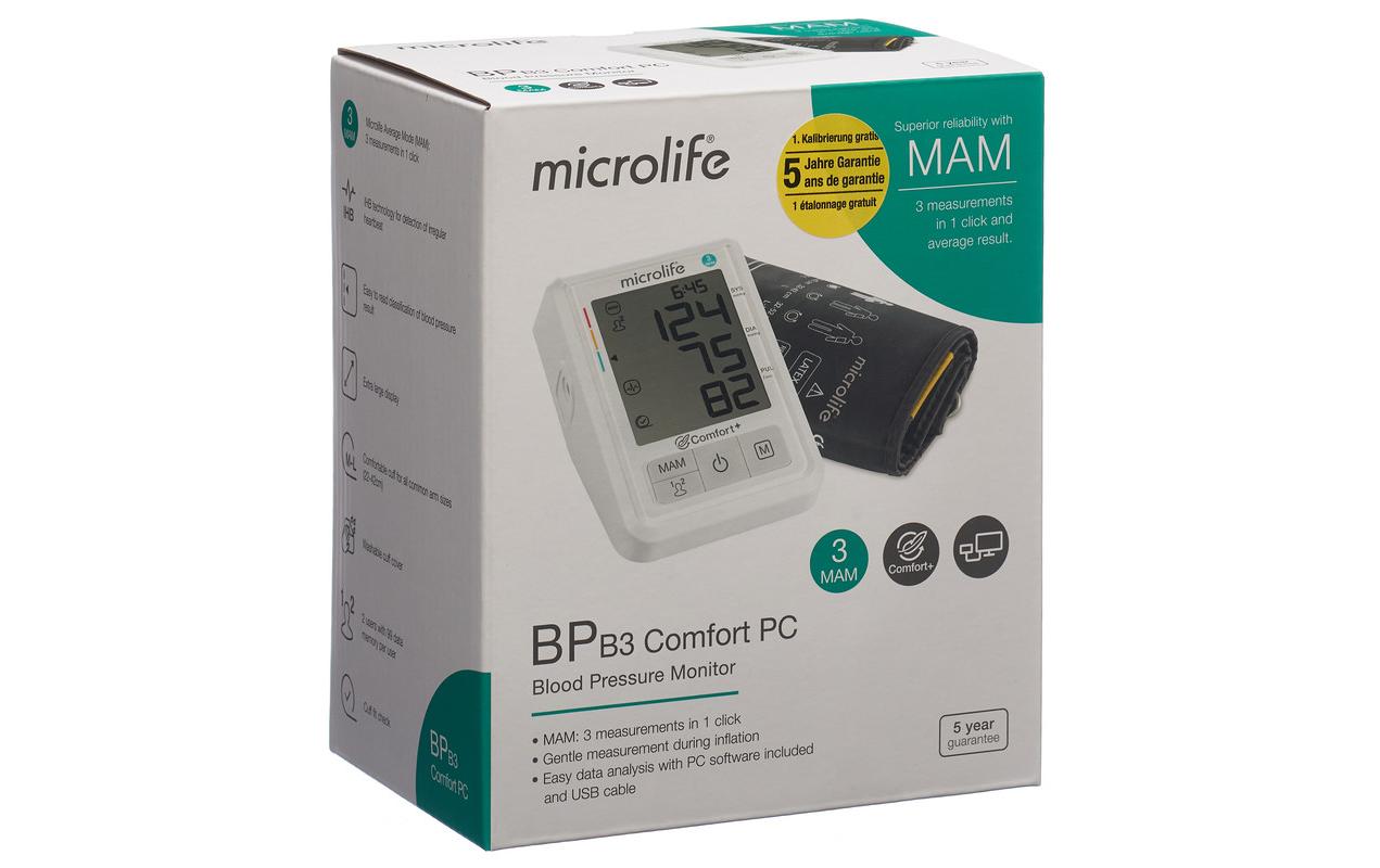 Microlife Blutdruckmessgerät B3 Comfort – Oberarm, 2 Benutzer, Manschette 22–42 cm – Weiss
