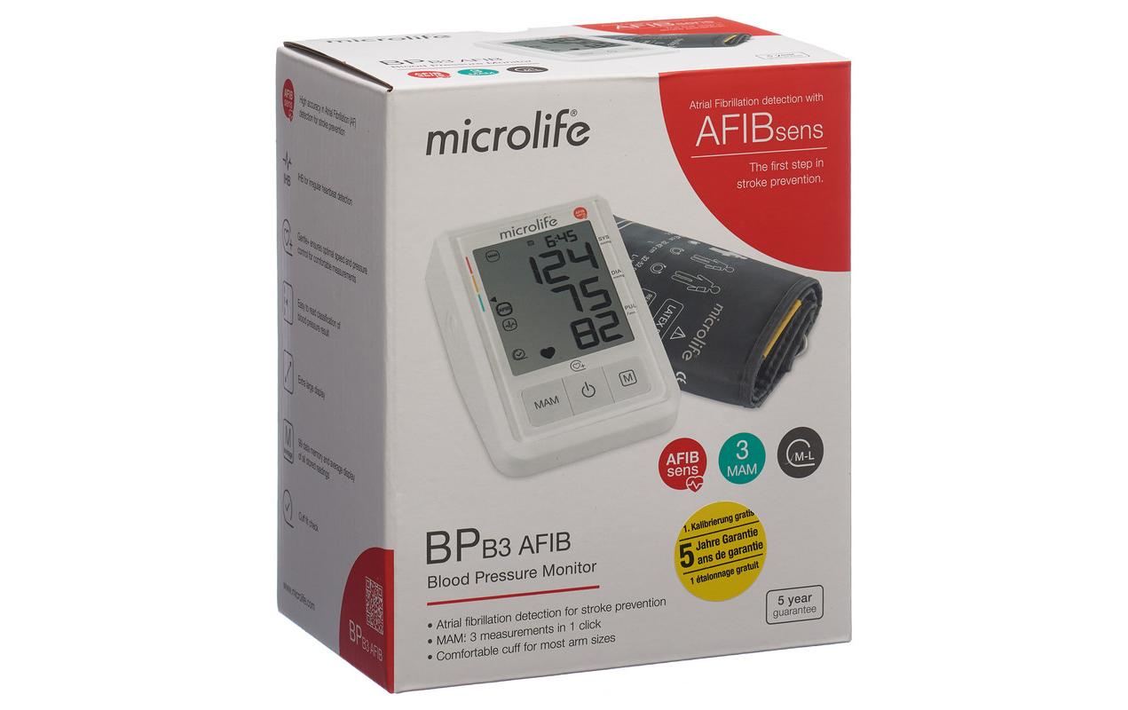 Microlife Oberarm-Blutdruckmessgerät BP B3 – Afib, 2 × 60 Speicher – Armumfang 22–42 cm
