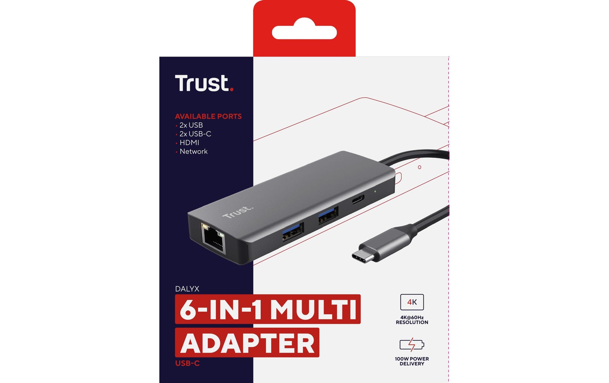 Trust Dalyx Multiport-Adapter – USB-C, 1× HDMI, 2× USB-A, GbE, für Windows/Mac/ChromeOS