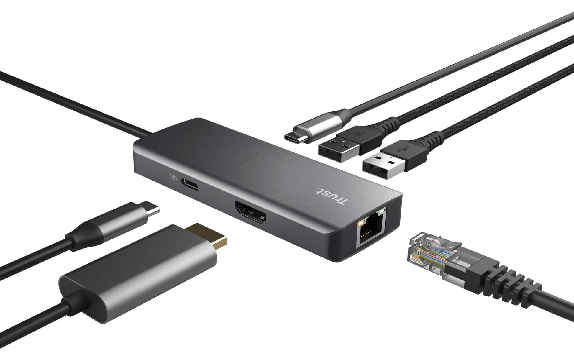 Trust Dalyx Multiport-Adapter – USB-C, 1× HDMI, 2× USB-A, GbE, für Windows/Mac/ChromeOS