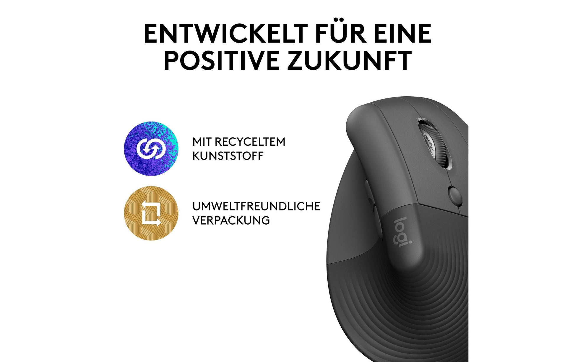 Logitech Lift Right Ergonomische Maus – für Rechtshänder, vertikal, Graphit/Schwarz
