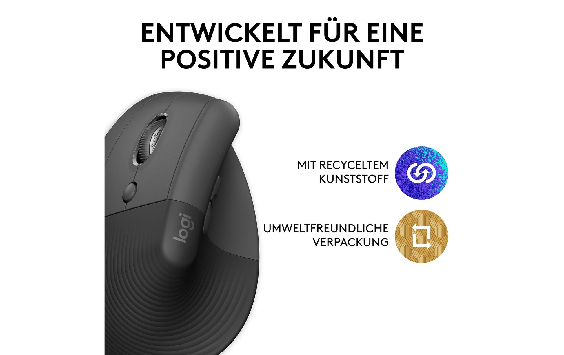 Logitech Lift Left Ergonomische Maus – vertikal, für Linkshänder, graphit/schwarz
