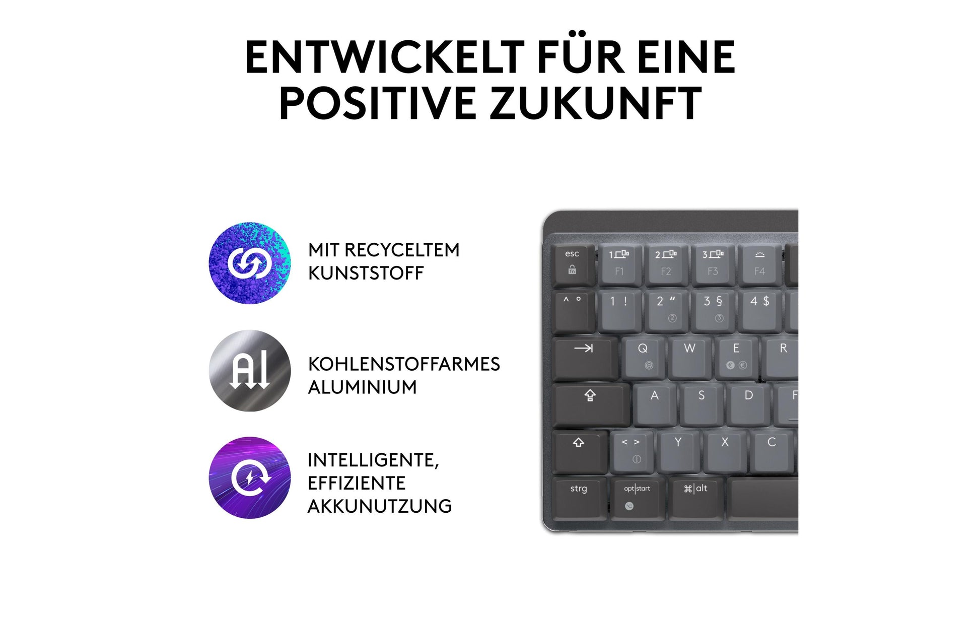 Logitech MX Mech Mini – Tastatur, kabellos (Bluetooth), CH-Layout (DE-CH), mechanisch, beleuchtet, Grau