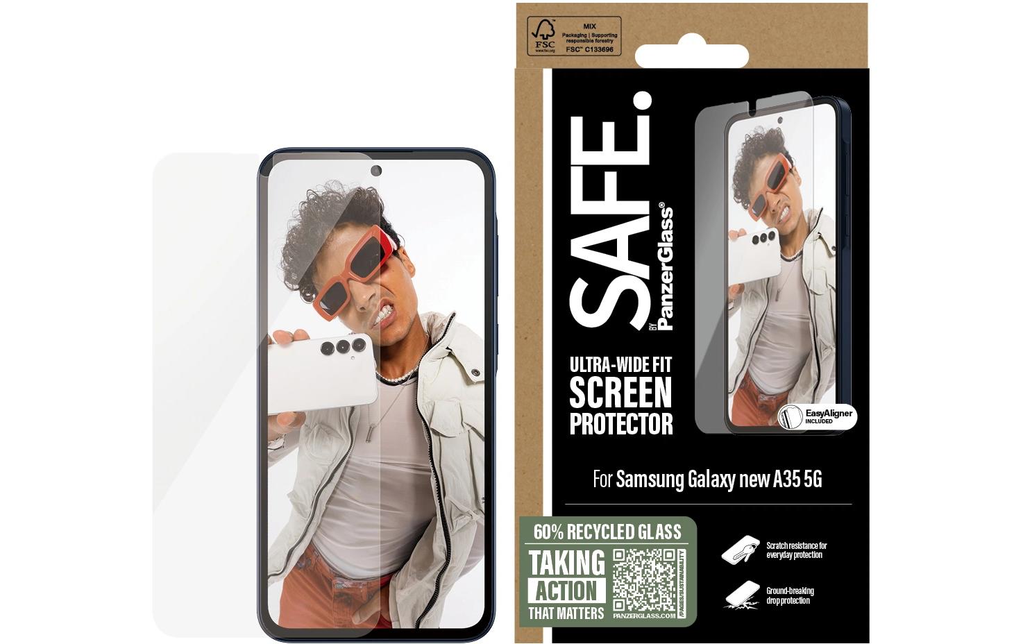 PanzerGlass SAFE. – Displayschutz (Panzerglas), Ultra-Wide Fit – für Galaxy A36 5G – mit Applikator