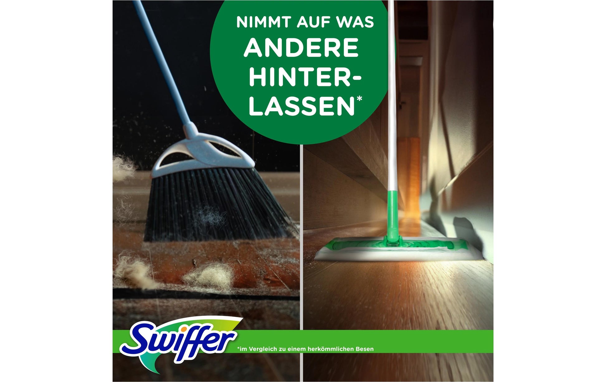 Swiffer Flachwischer Starterset – grün – Kunststoff, Bodenstab + 8 Trockentücher + 3 Feuchtwischtücher