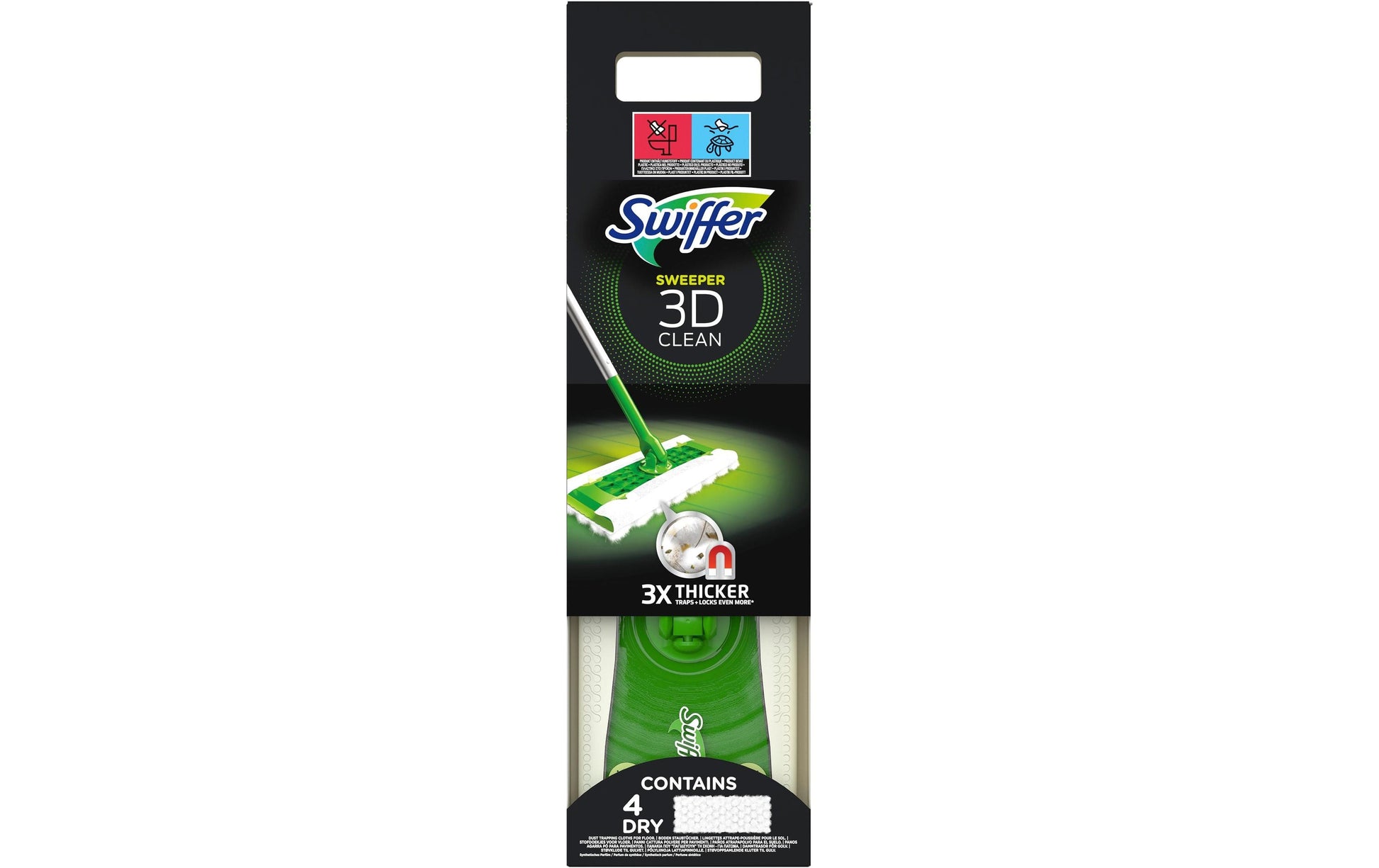 Swiffer Flachwischer Starterset 3D – Mikrofaser – Grün – Bodenstab, 4 Trockentücher, 2 Nasswischtücher